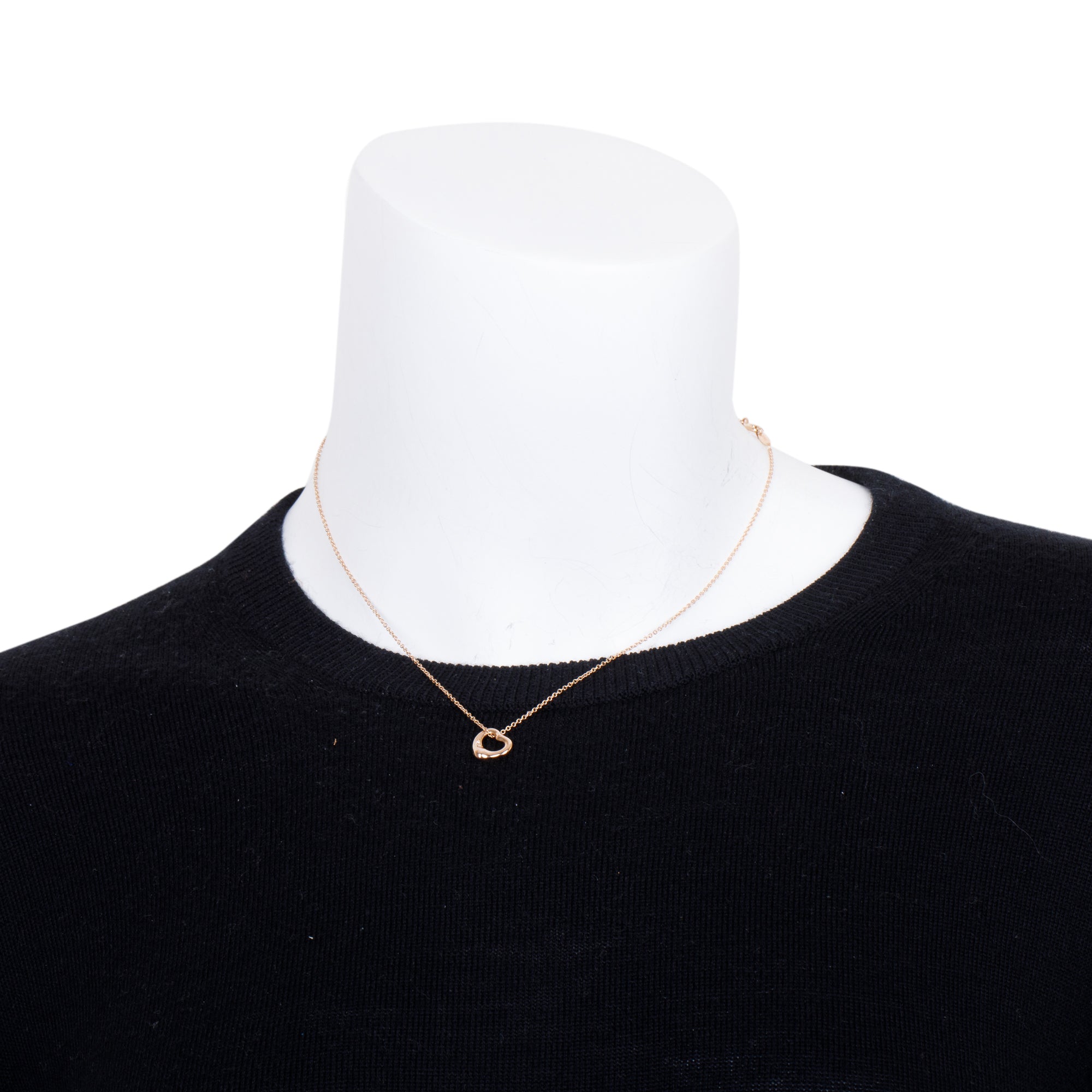 Tiffany & Co. Elsa Peretti 18k Rose Gold Diamond Mini Open Heart Pendant Necklace, 11 MM w/ Box