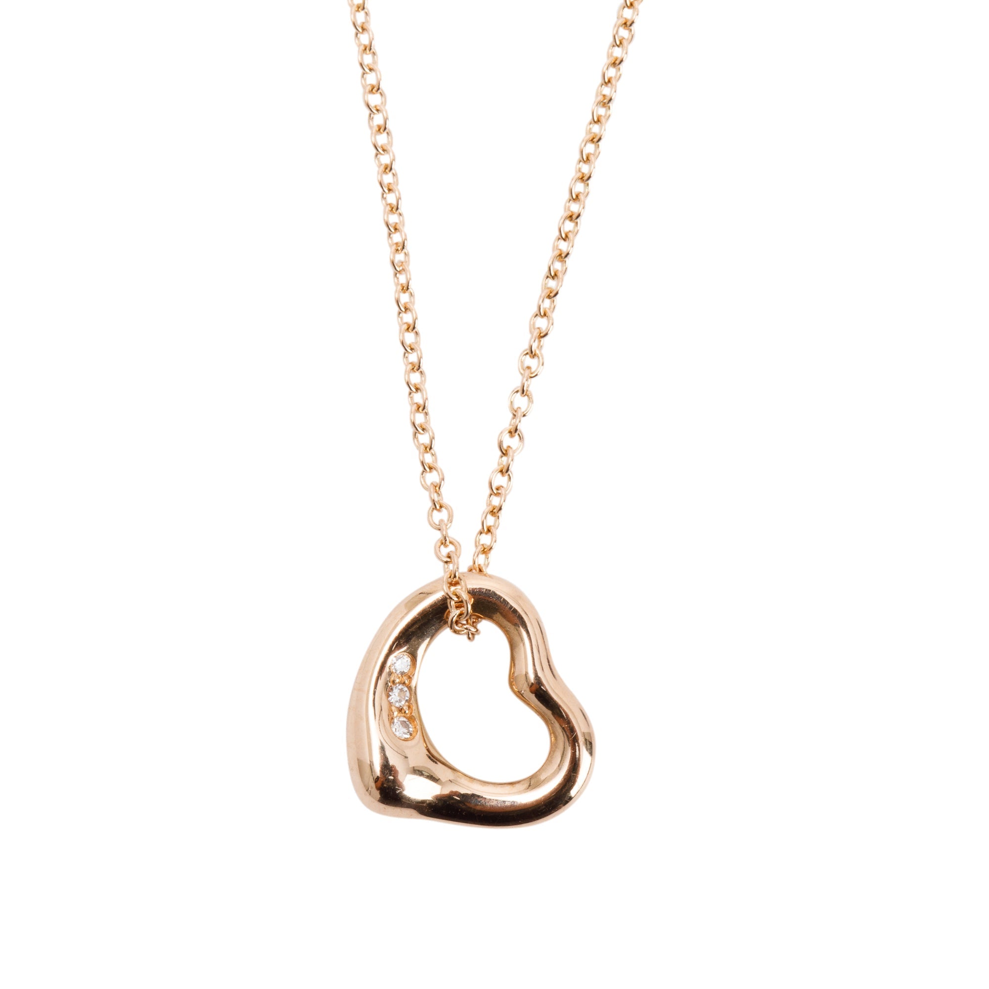 Tiffany & Co. Elsa Peretti 18k Rose Gold Diamond Mini Open Heart Pendant Necklace, 11 MM w/ Box