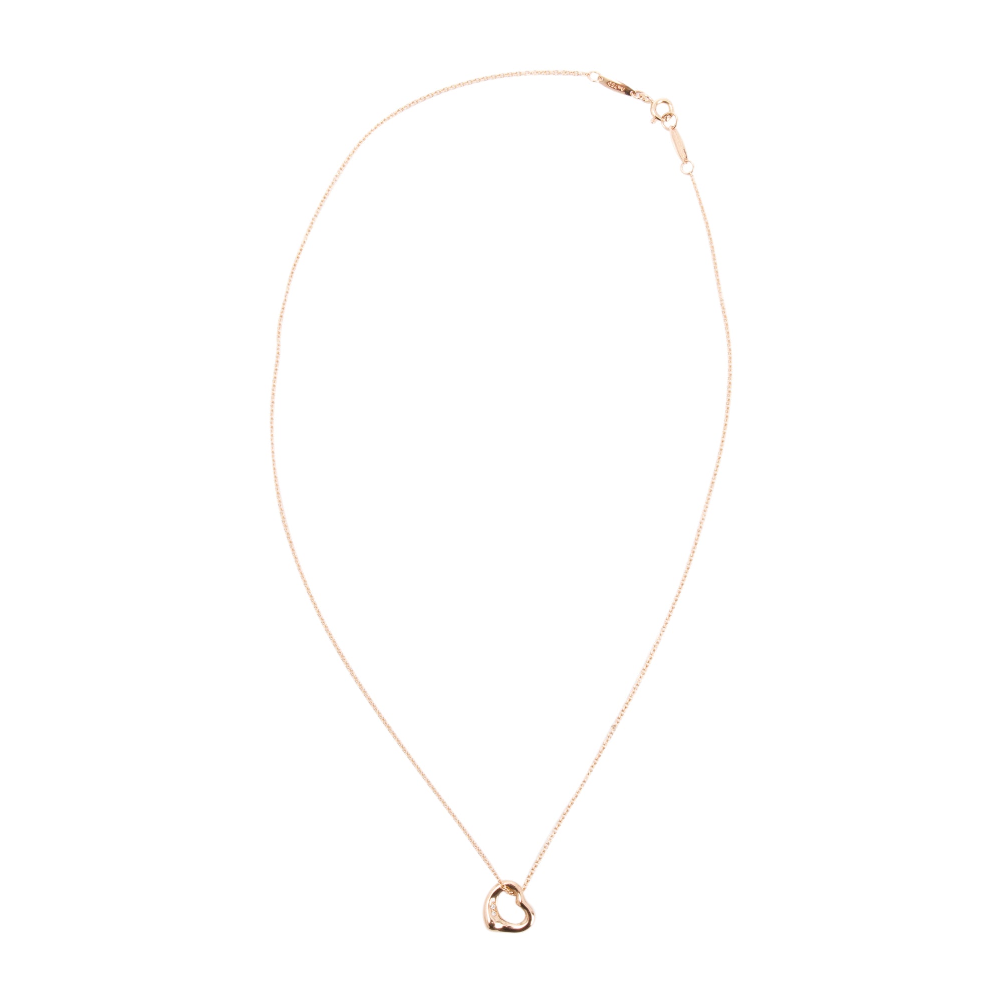 Tiffany & Co. Elsa Peretti 18k Rose Gold Diamond Mini Open Heart Pendant Necklace, 11 MM w/ Box
