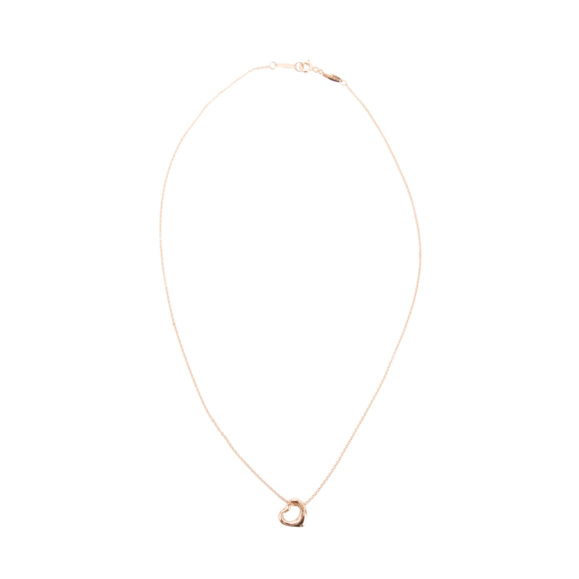 Tiffany & Co. Elsa Peretti 18k Rose Gold Diamond Mini Open Heart Pendant Necklace, 11 MM w/ Box