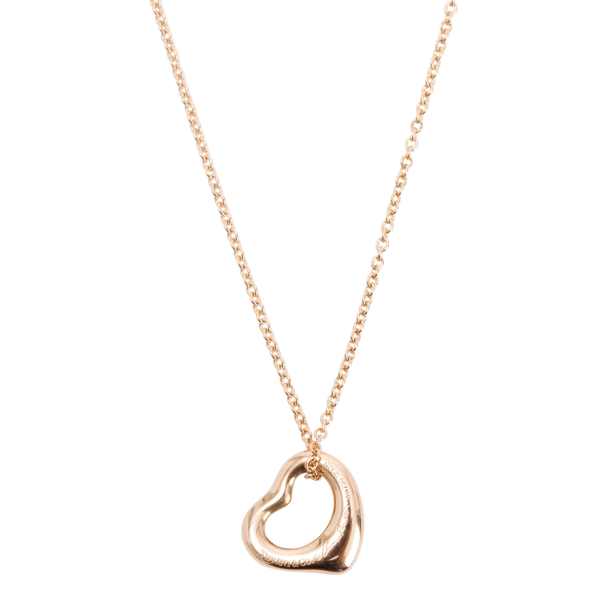 Tiffany & Co. Elsa Peretti 18k Rose Gold Diamond Mini Open Heart Pendant Necklace, 11 MM w/ Box