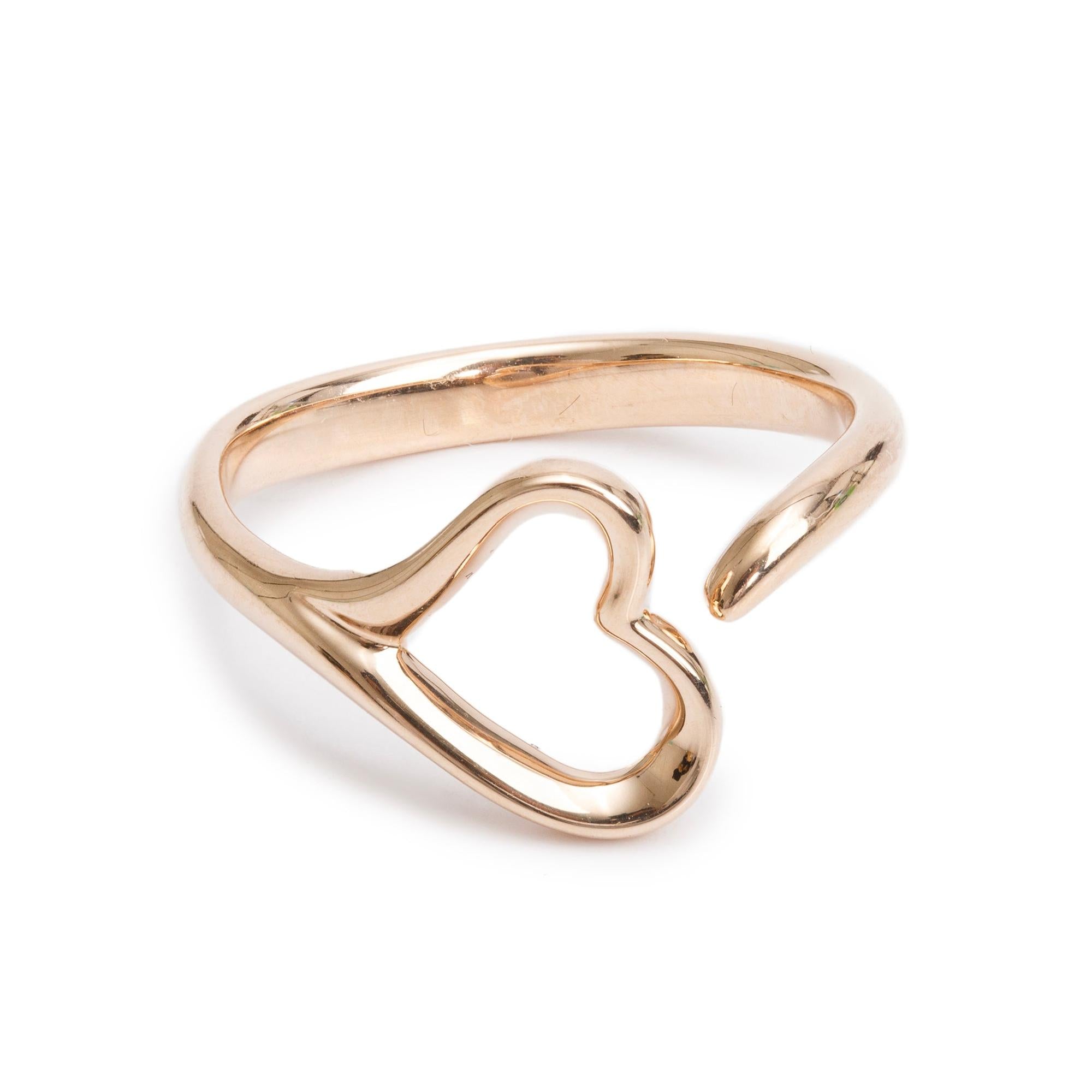 Tiffany & Co. Elsa Peretti 18k Rose Gold Open Heart Ring, Size 7 w/ Box