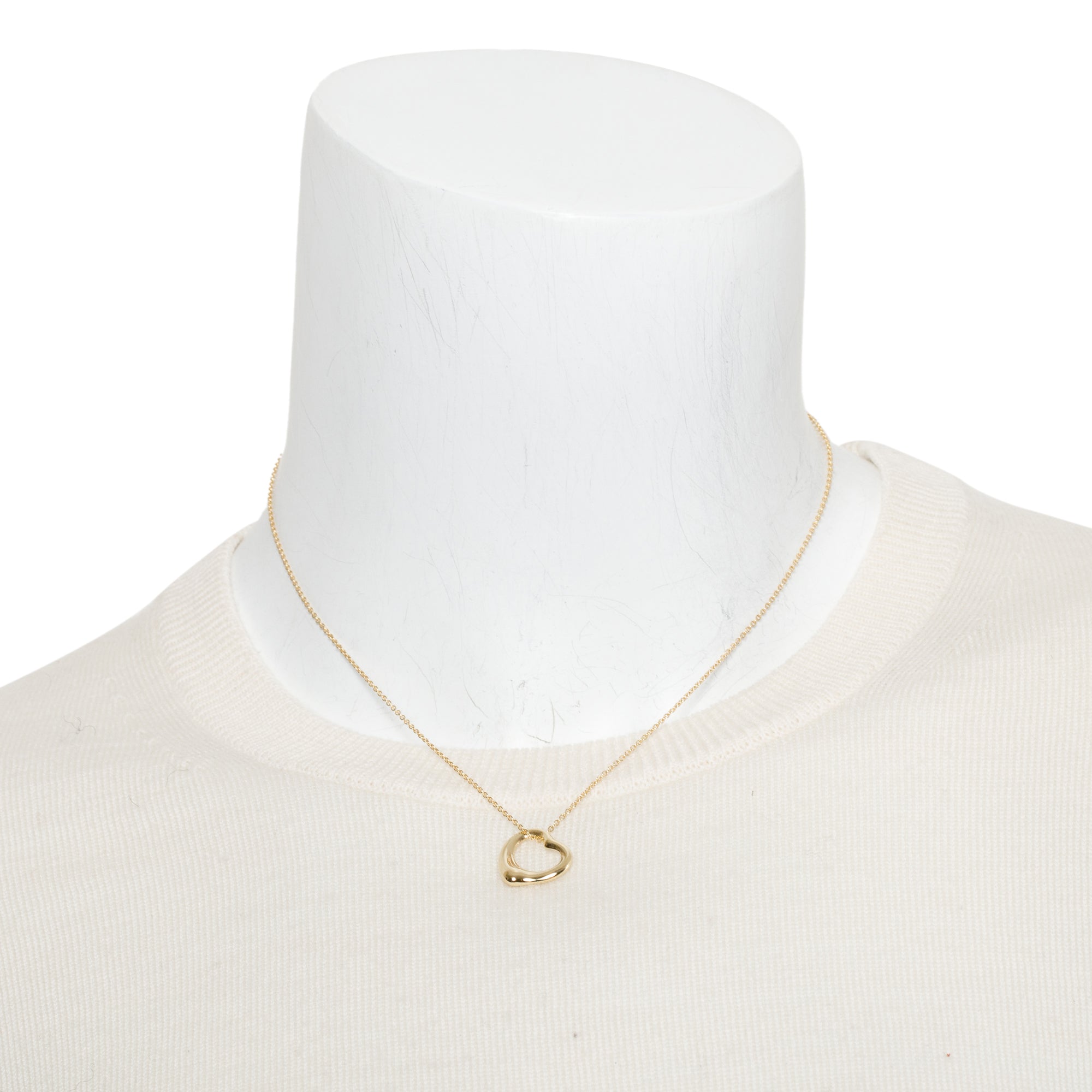 Tiffany & Co. Elsa Peretti 18k Yellow Gold 16 MM Open Heart Pendant Necklace w/ Box