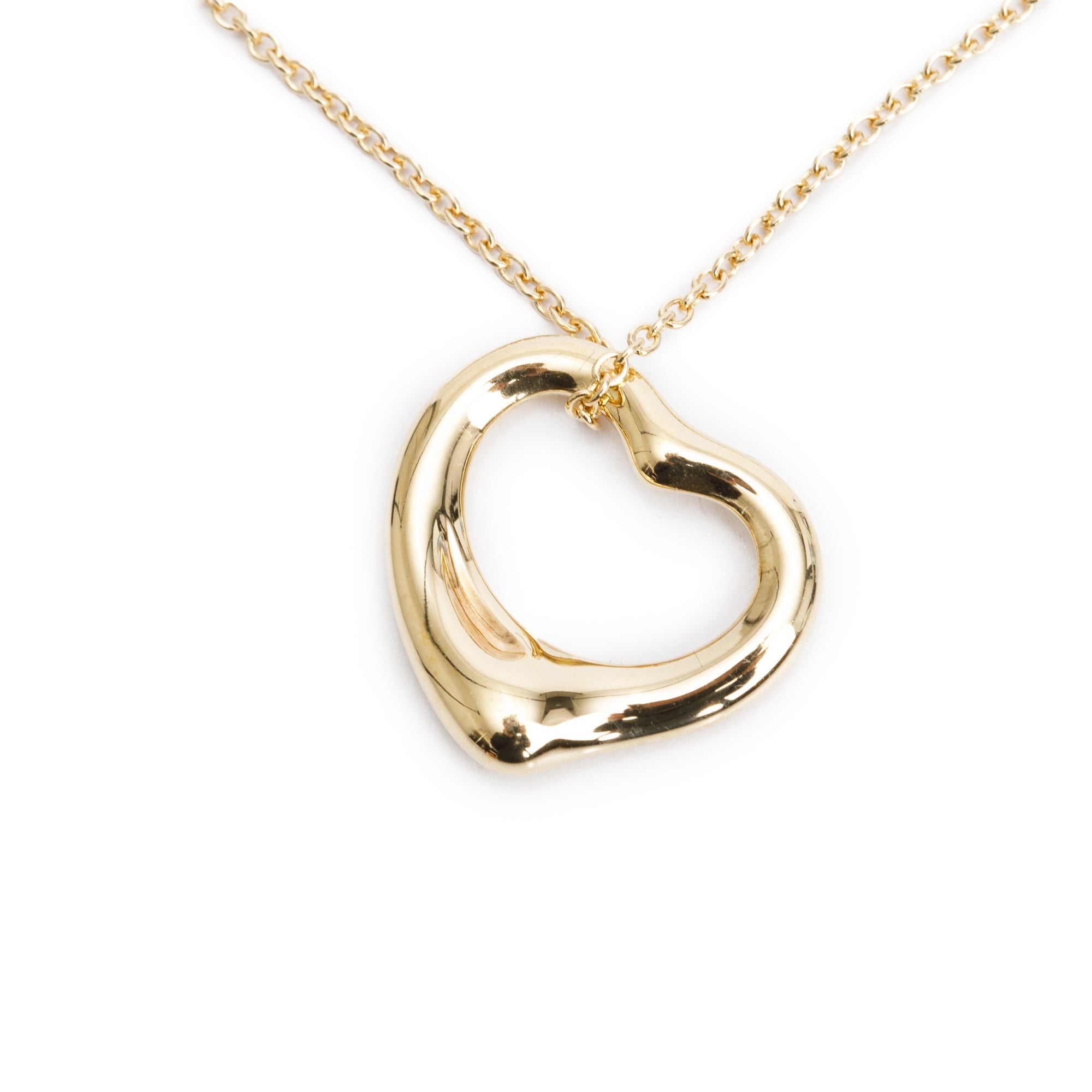 Tiffany & Co. Elsa Peretti 18k Yellow Gold 16 MM Open Heart Pendant Necklace w/ Box