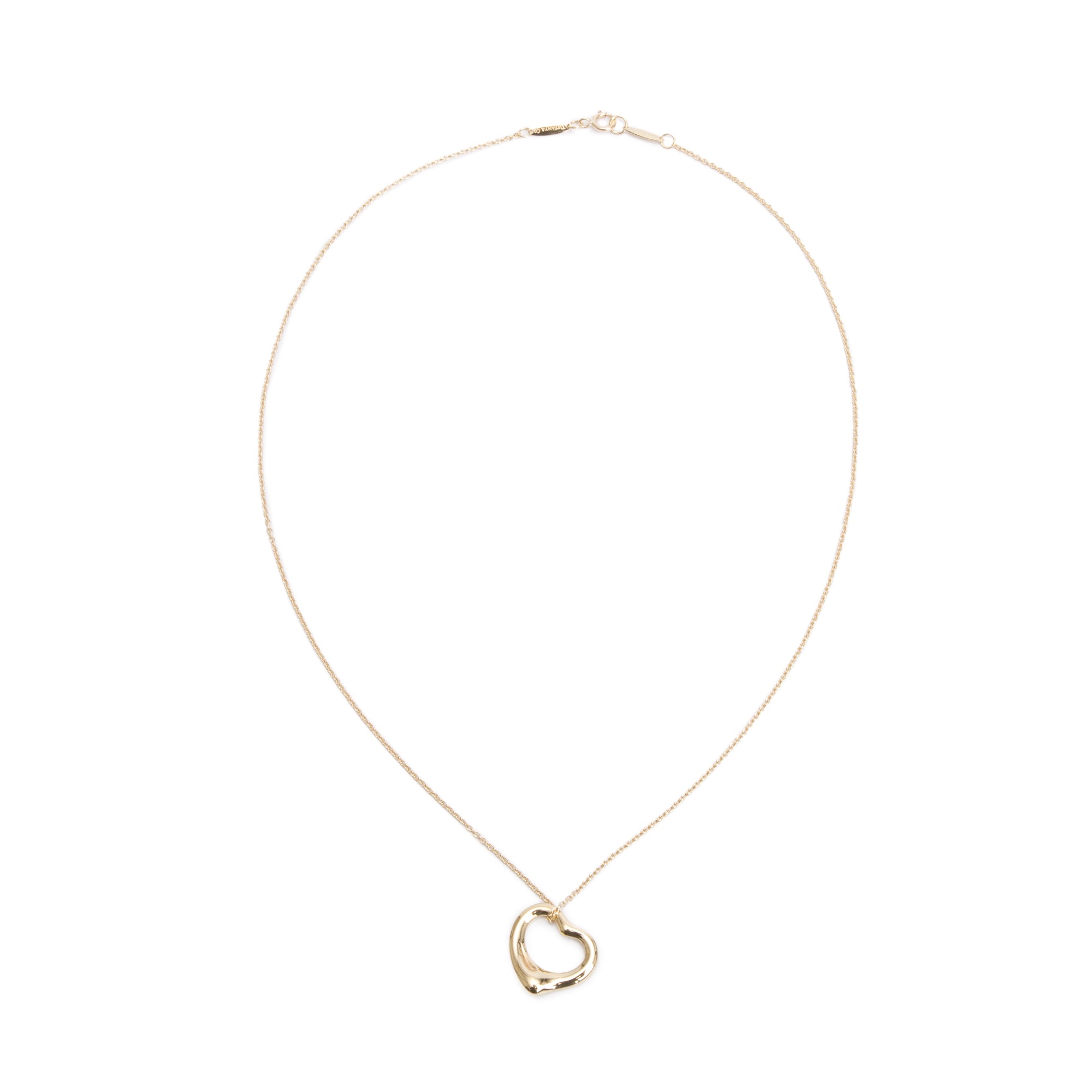 Tiffany & Co. Elsa Peretti 18k Yellow Gold 16 MM Open Heart Pendant Necklace w/ Box