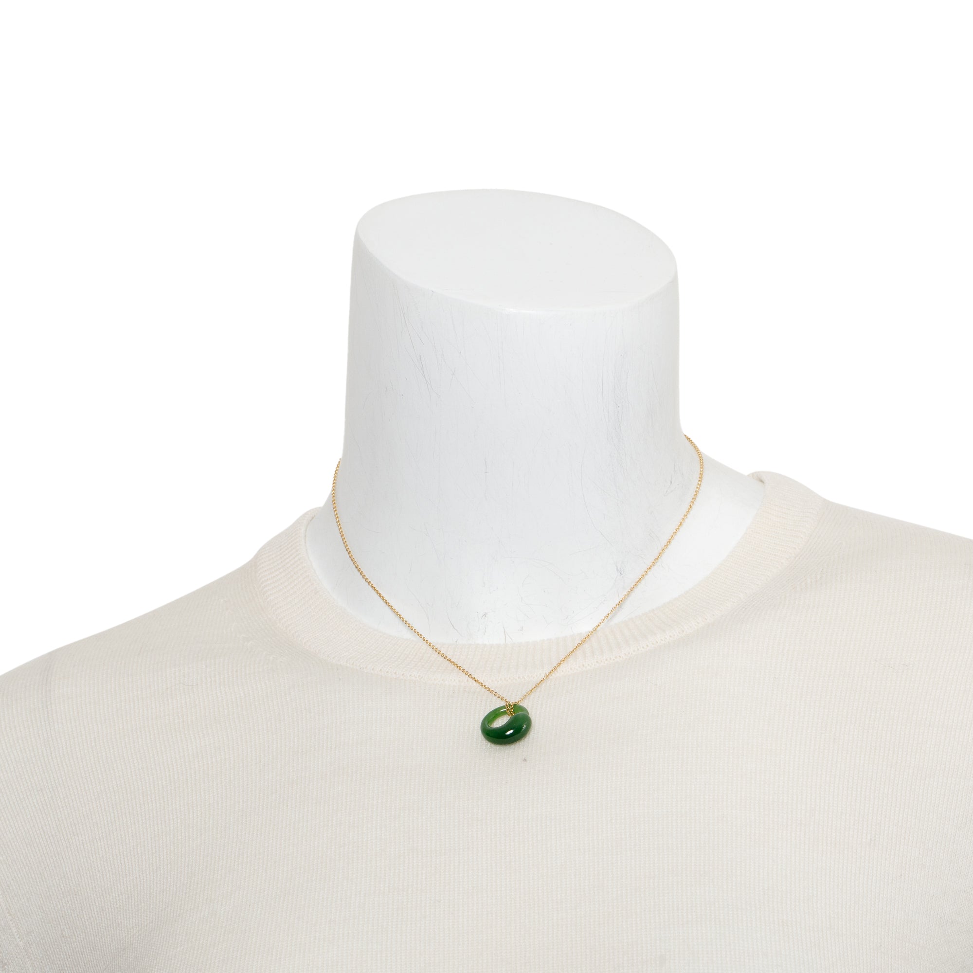 Tiffany & Co. Elsa Peretti 18k Yellow Gold 16MM Jade Eternal Circle Pendant Necklace w/ Box