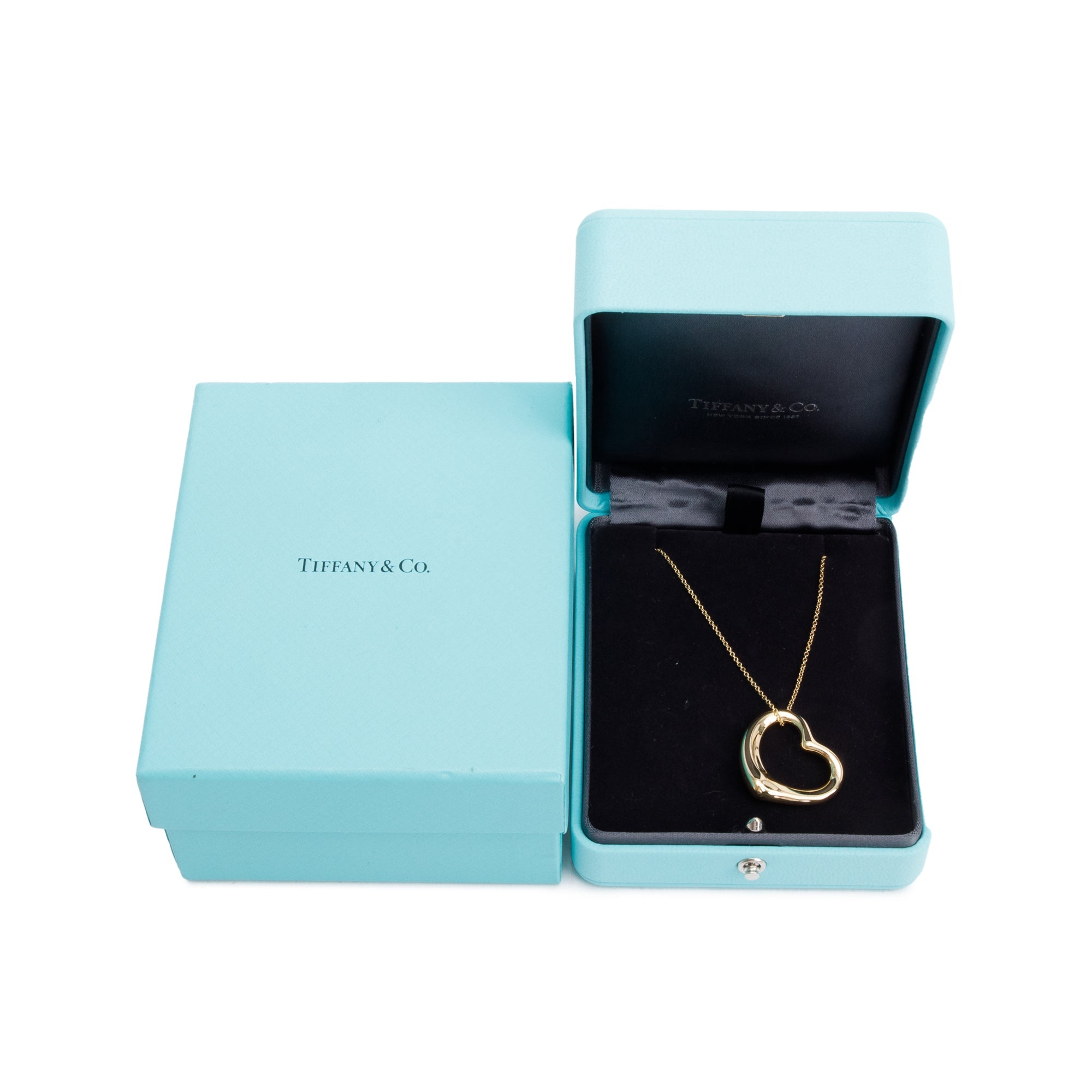 Tiffany & Co. Elsa Peretti 18k Yellow Gold 27MM Open Heart Pendant Necklace w/ Box