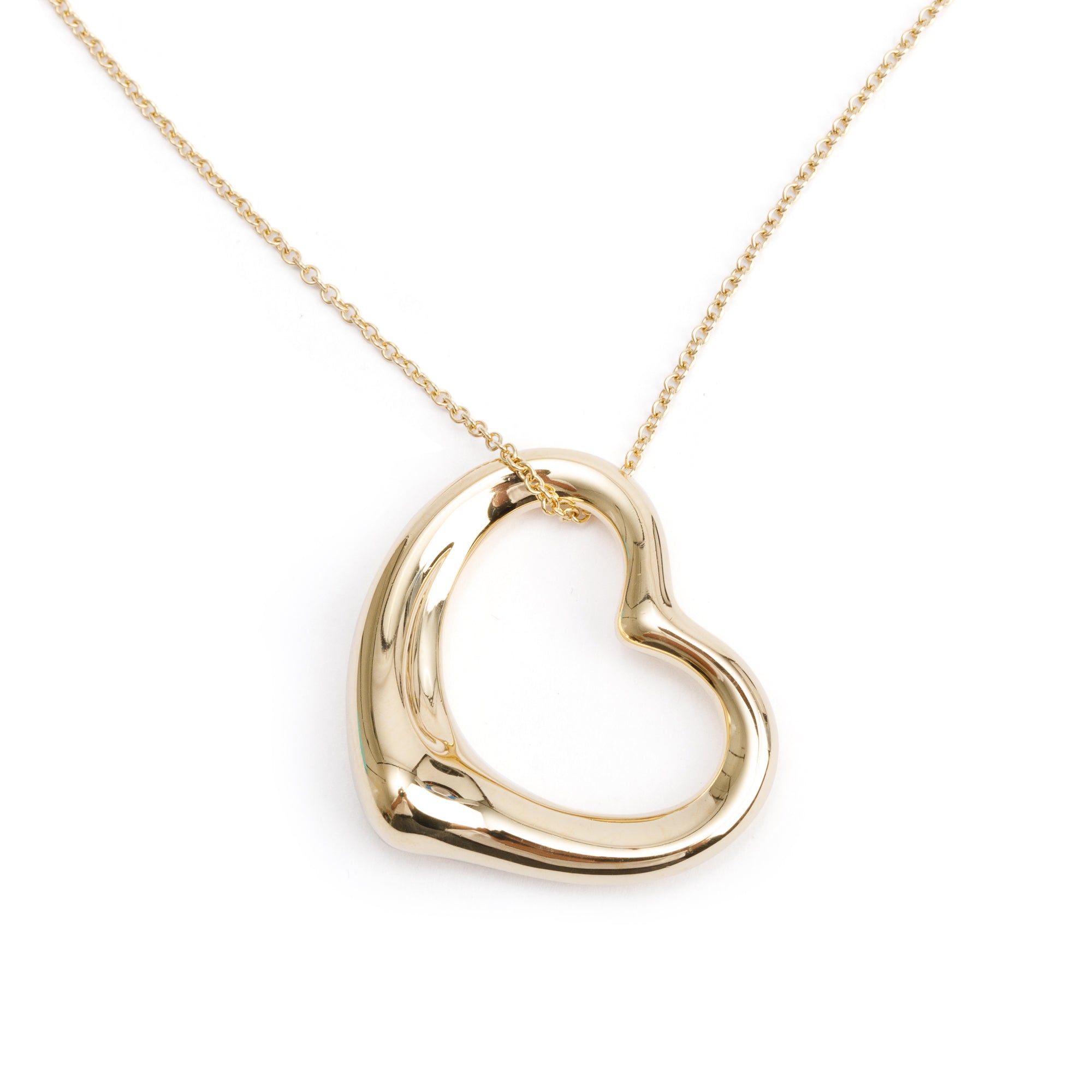 Tiffany & Co. Elsa Peretti 18k Yellow Gold 27MM Open Heart Pendant Necklace w/ Box
