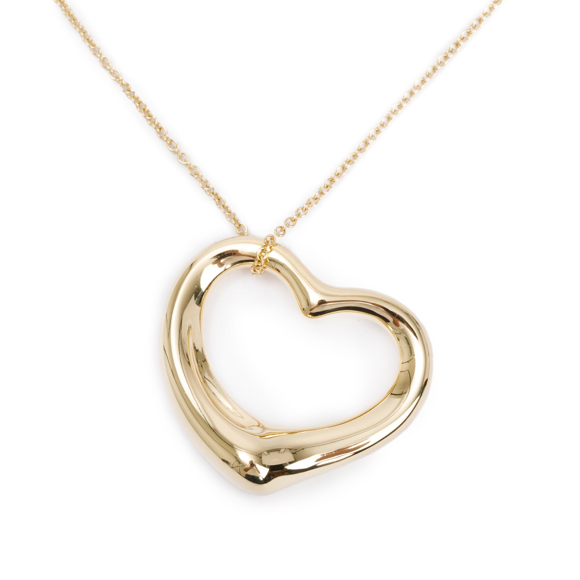 Tiffany & Co. Elsa Peretti 18k Yellow Gold 27MM Open Heart Pendant Necklace w/ Box