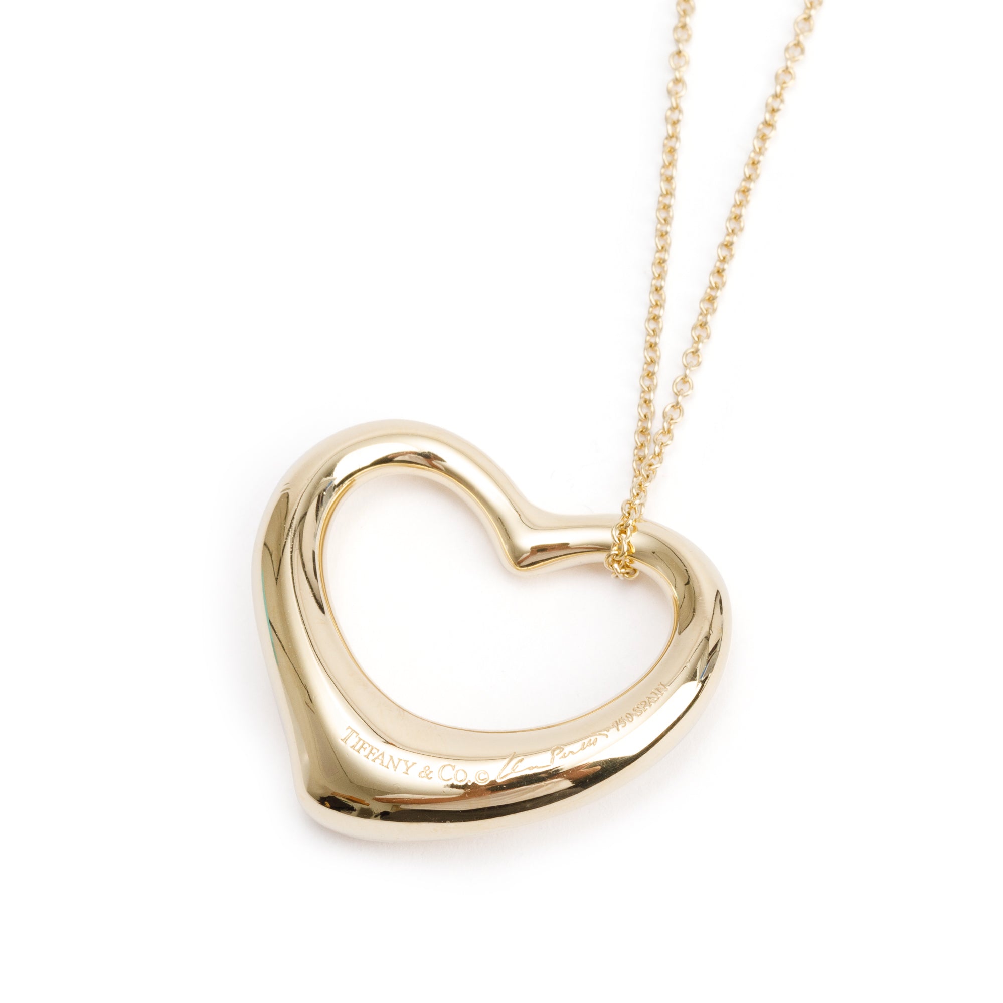 Tiffany & Co. Elsa Peretti 18k Yellow Gold 27MM Open Heart Pendant Necklace w/ Box