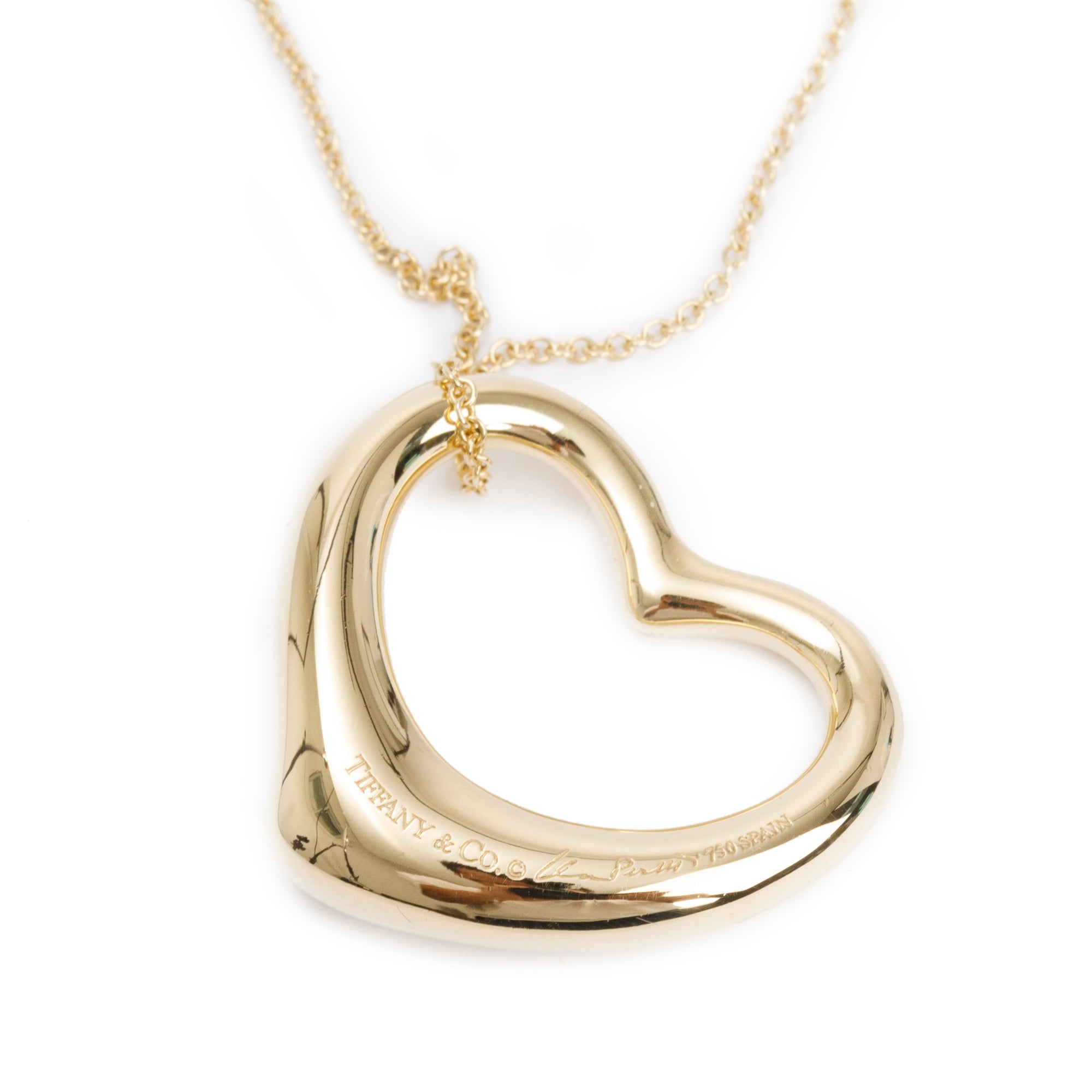 Tiffany & Co. Elsa Peretti 18k Yellow Gold 27MM Open Heart Pendant Necklace w/ Box