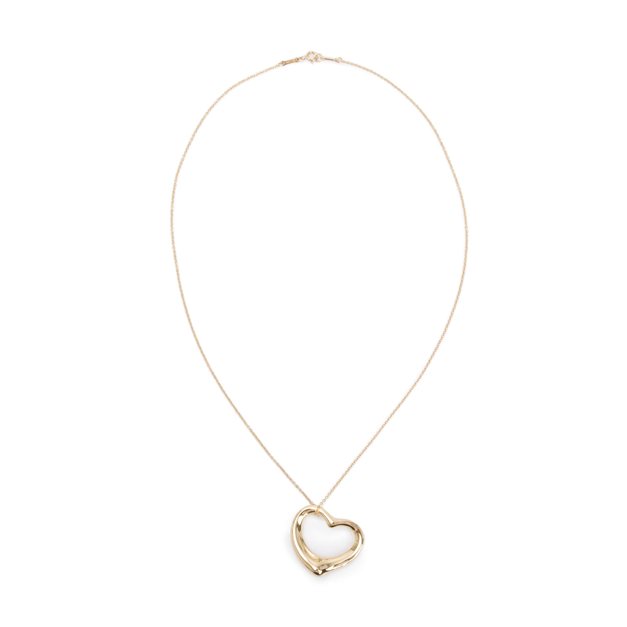 Tiffany & Co. Elsa Peretti 18k Yellow Gold 27MM Open Heart Pendant Necklace w/ Box