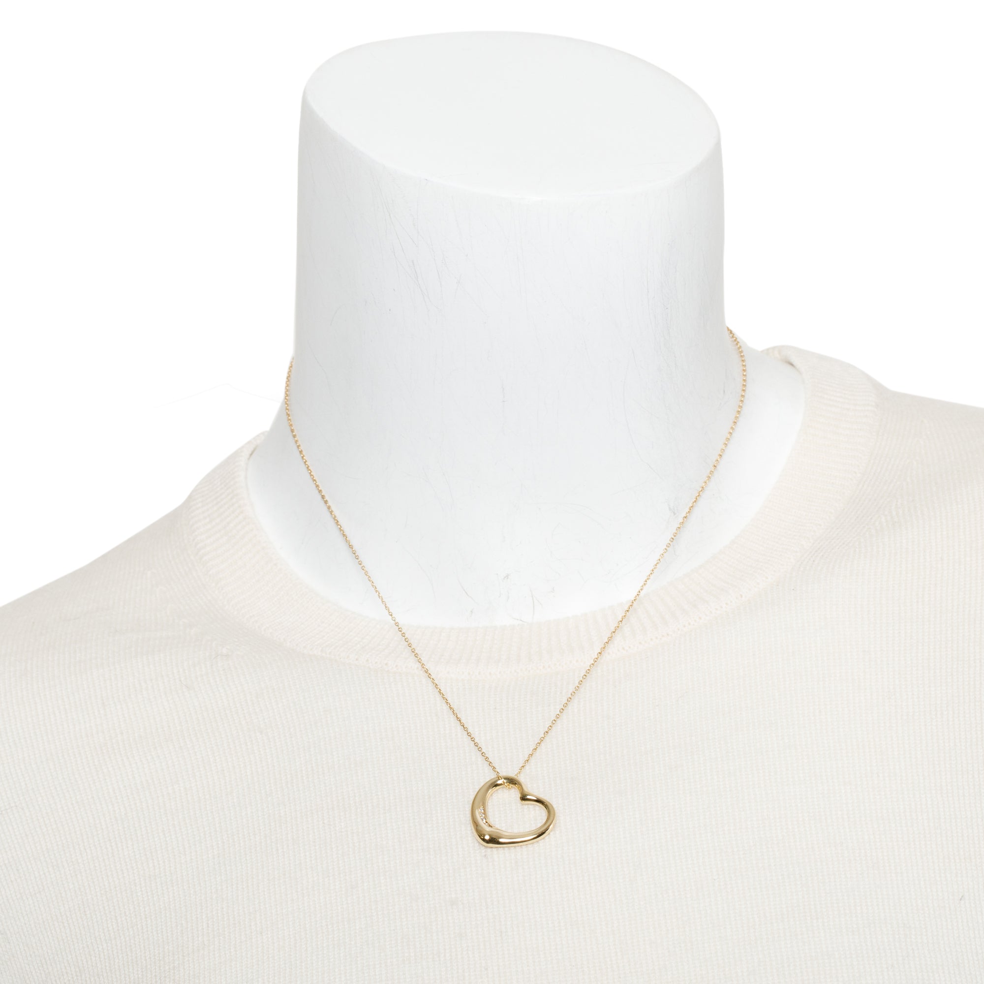 Tiffany & Co. Elsa Peretti 18k Yellow Gold Diamond 22 MM Open Heart Pendant Necklace w/ Box