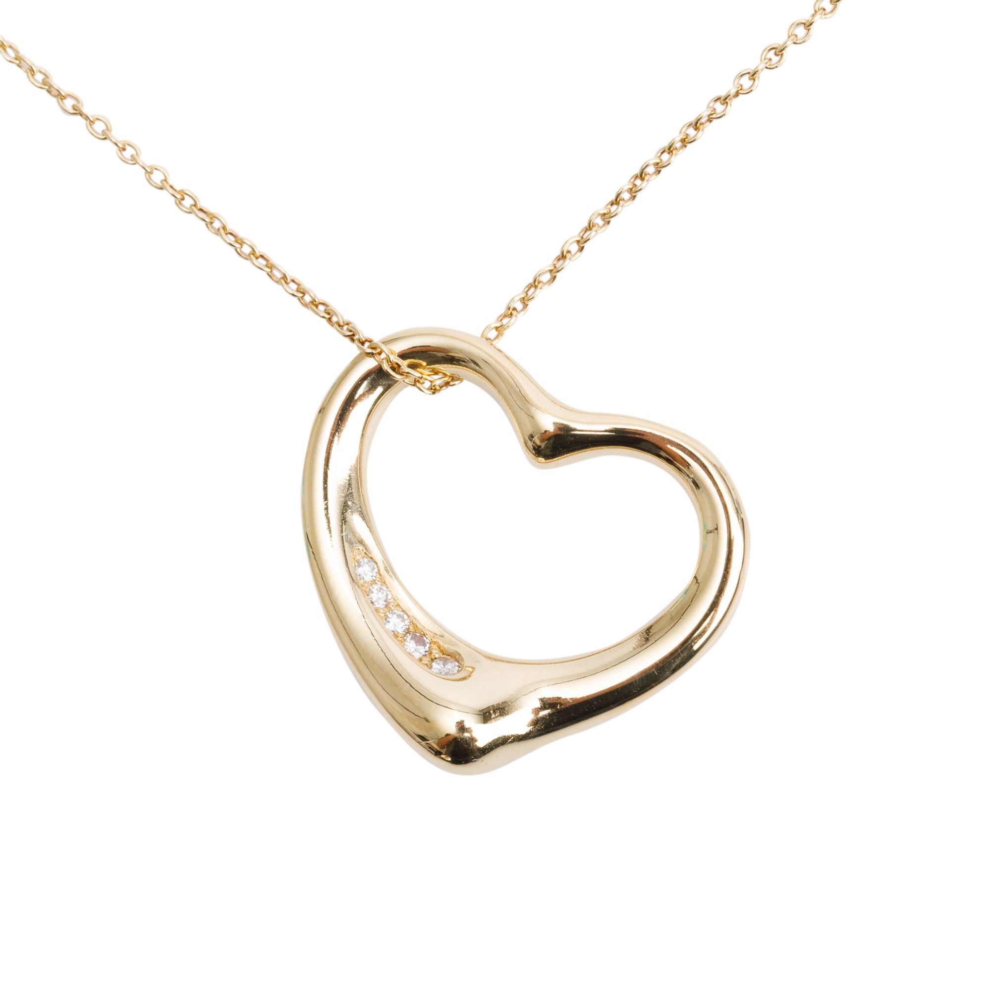 Tiffany & Co. Elsa Peretti 18k Yellow Gold Diamond 22 MM Open Heart Pendant Necklace w/ Box