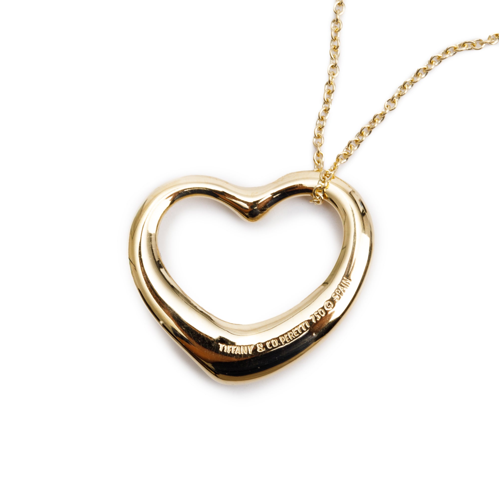 Tiffany & Co. Elsa Peretti 18k Yellow Gold Diamond 22 MM Open Heart Pendant Necklace w/ Box