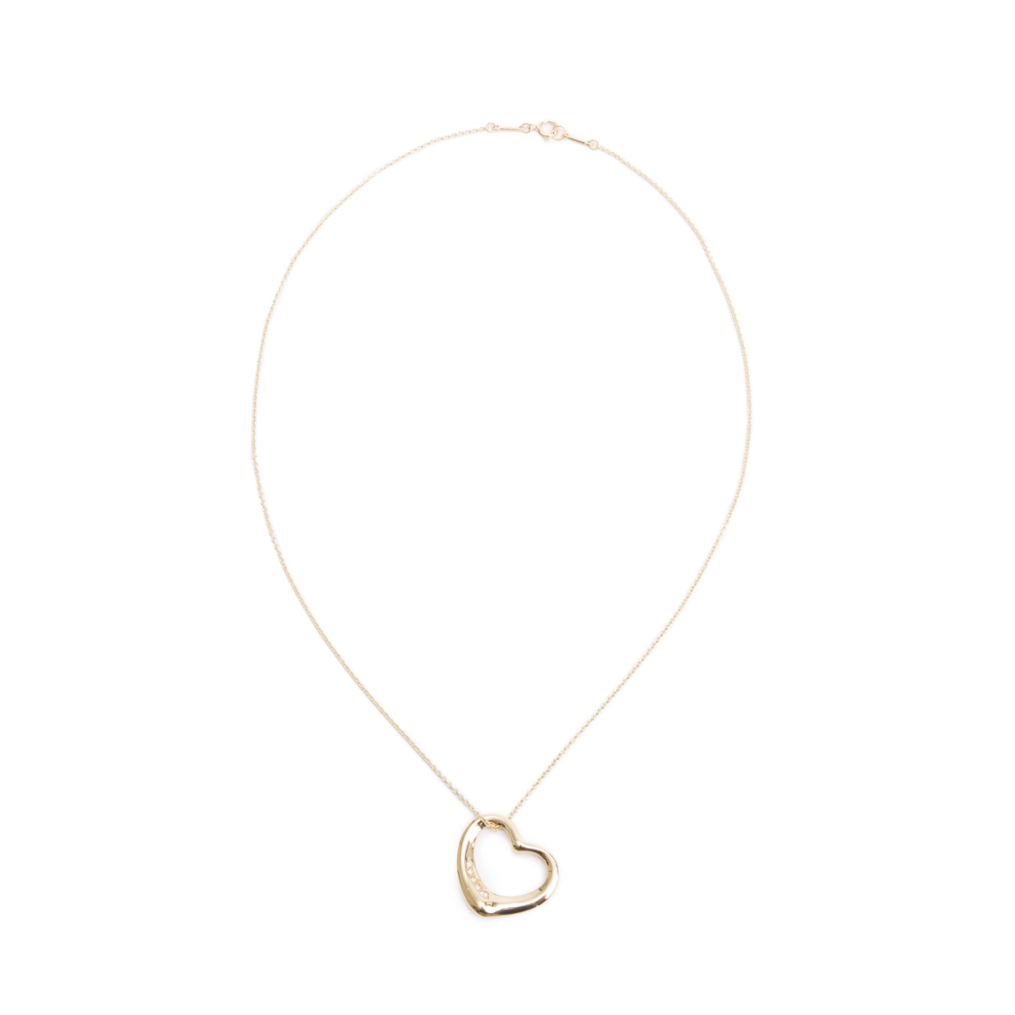 Tiffany & Co. Elsa Peretti 18k Yellow Gold Diamond 22 MM Open Heart Pendant Necklace w/ Box