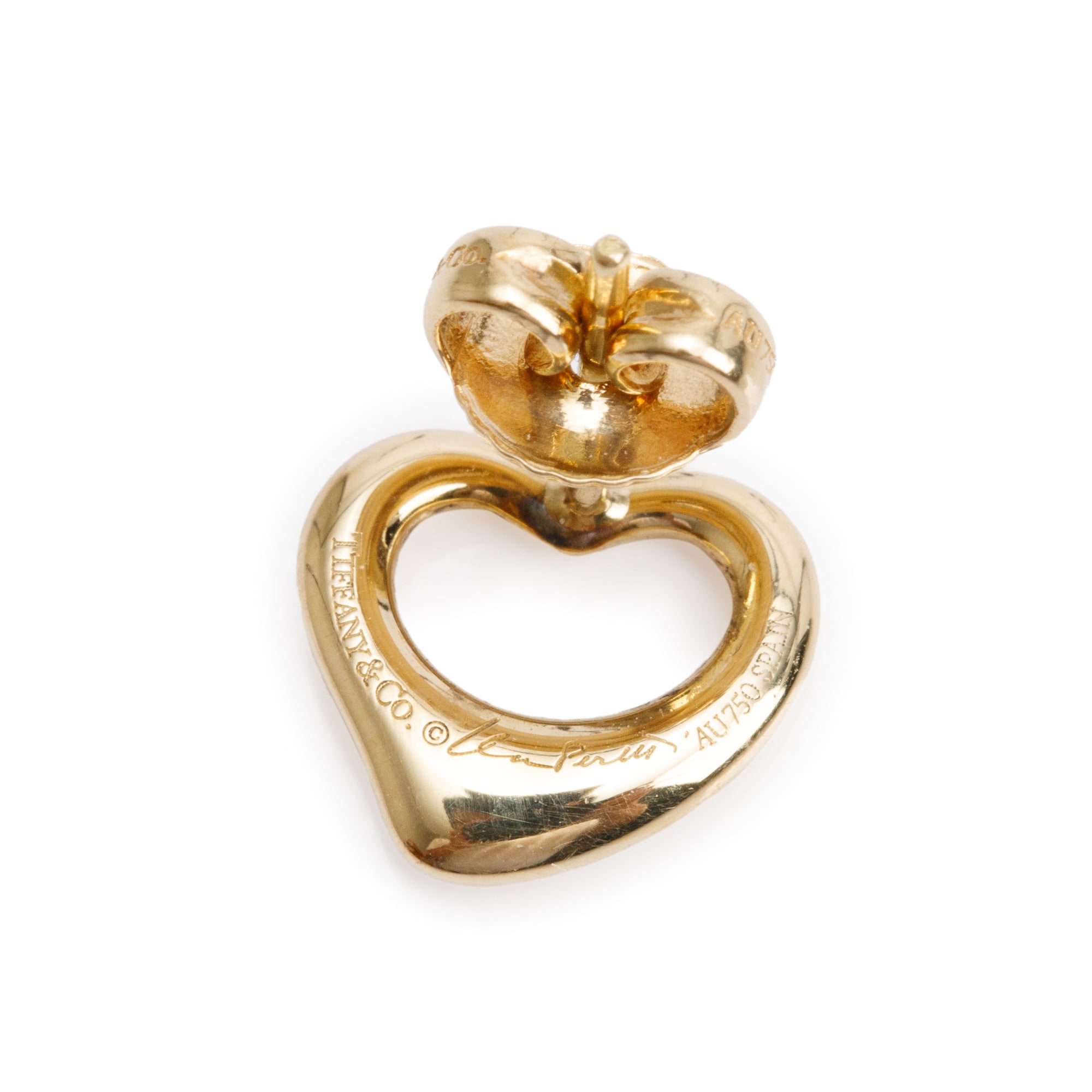 Tiffany & Co. Elsa Peretti 18k Yellow Gold Open Heart Stud Earrings, 11 MM