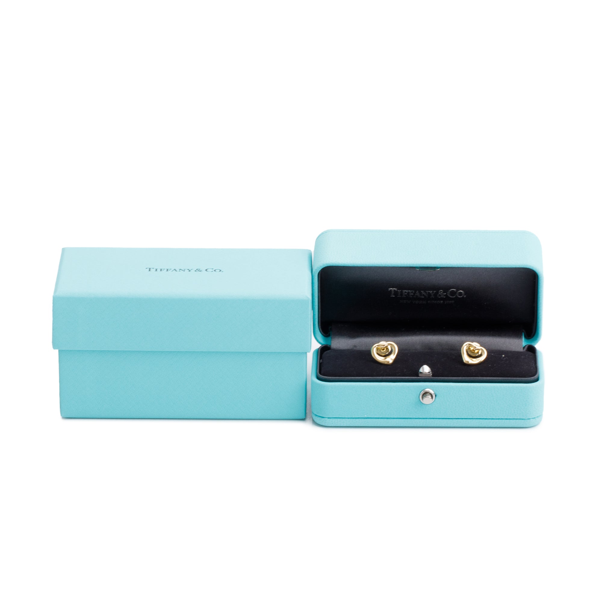 Tiffany & Co. Elsa Peretti 18k Yellow Gold Open Heart Stud Earrings, 11 MM w/ Box