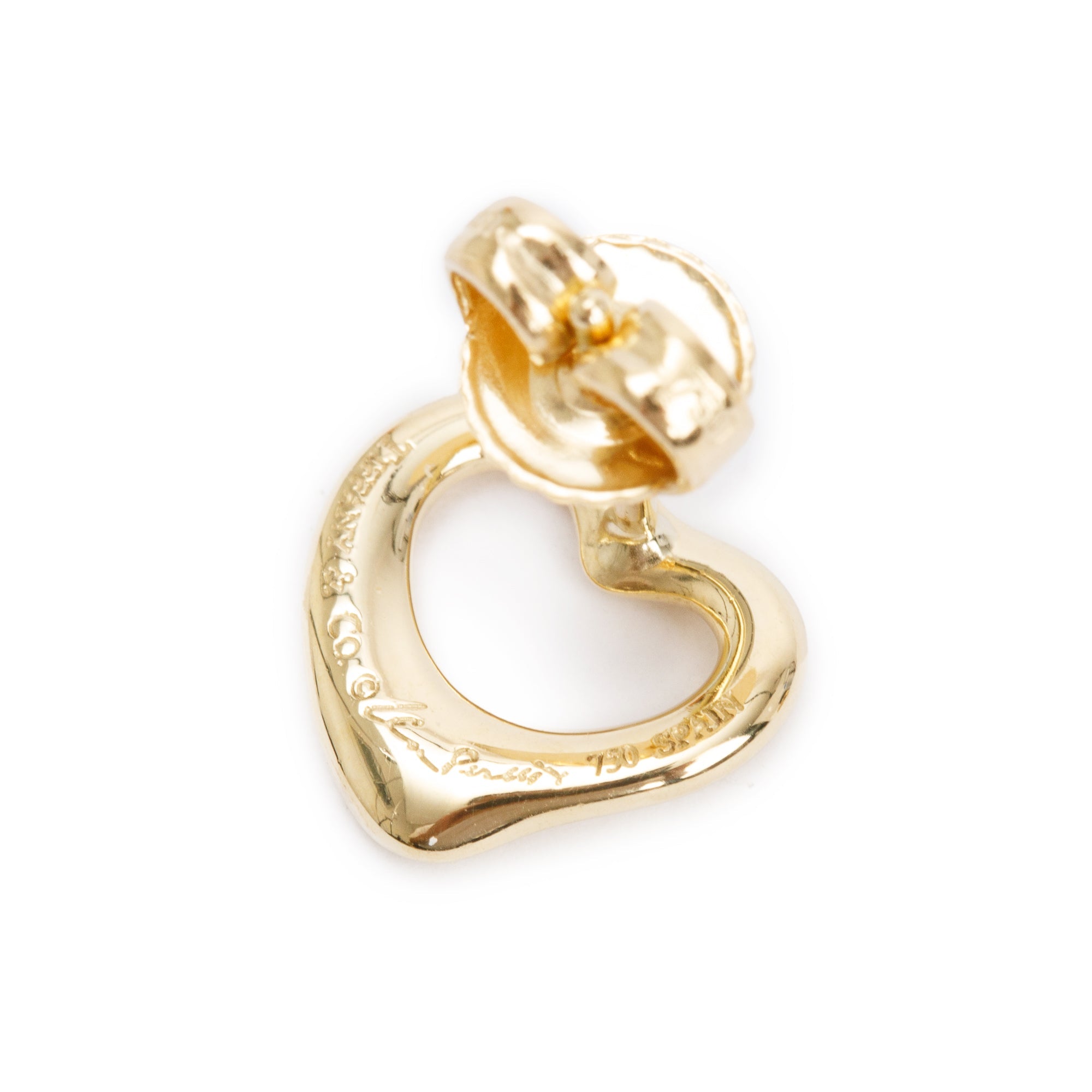 Tiffany & Co. Elsa Peretti 18k Yellow Gold Open Heart Stud Earrings, 11 MM w/ Box