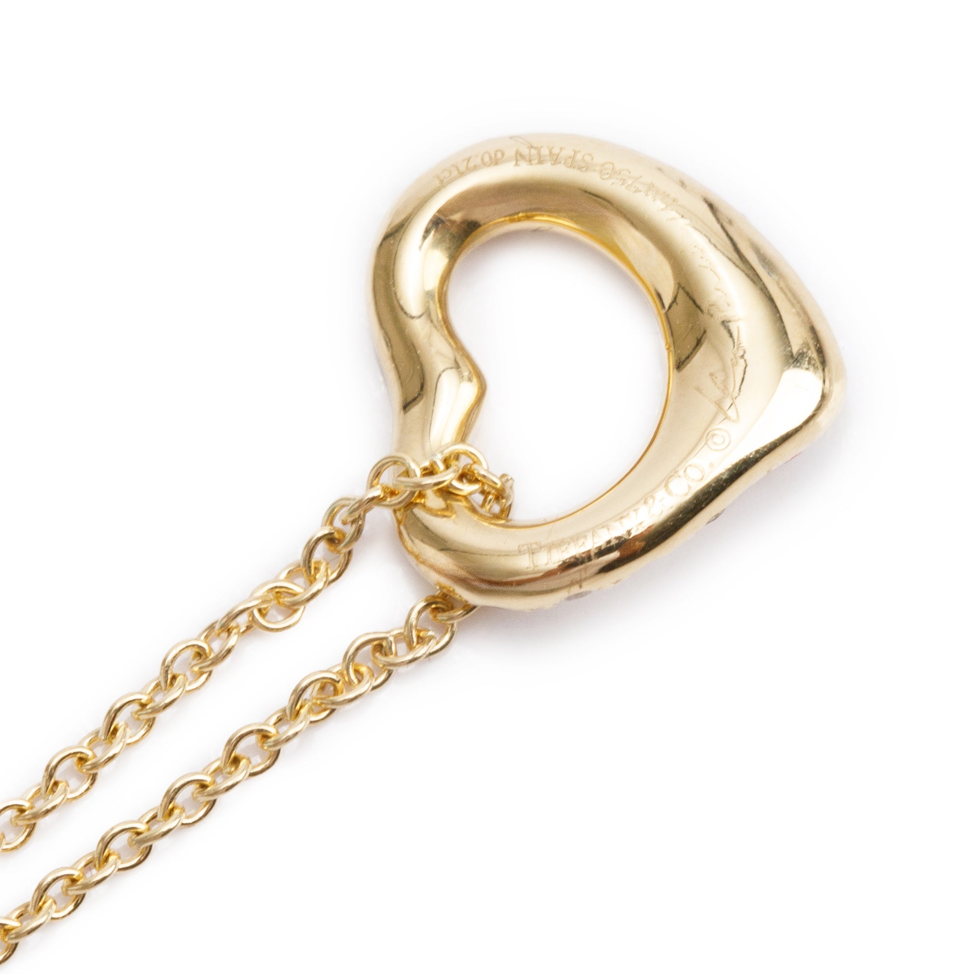 Tiffany & Co. Elsa Peretti 18k Yellow Gold Pave Diamond 11 MM Open Heart Pendant Necklace w/ Box & Receipt