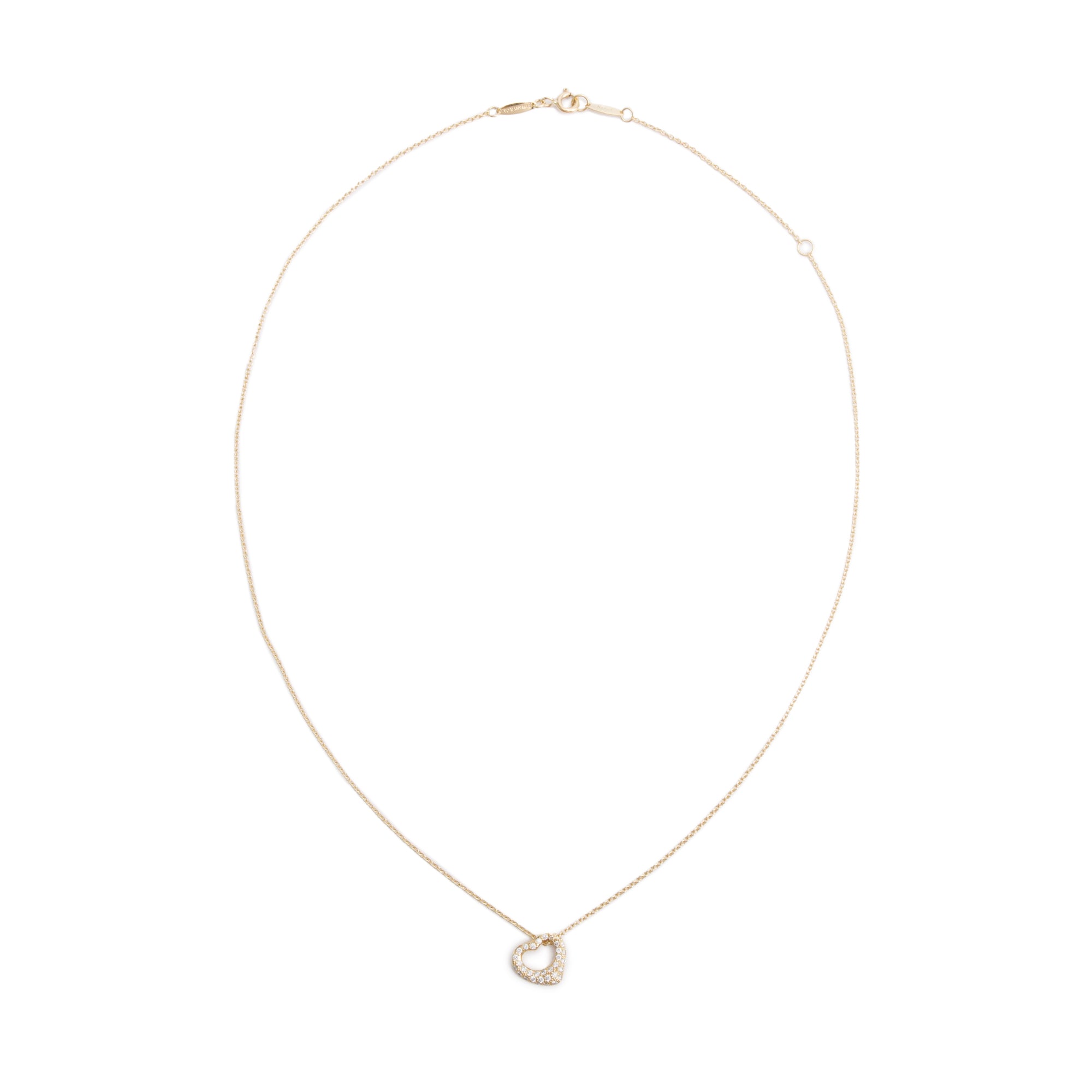 Tiffany & Co. Elsa Peretti 18k Yellow Gold Pave Diamond 11 MM Open Heart Pendant Necklace w/ Box & Receipt