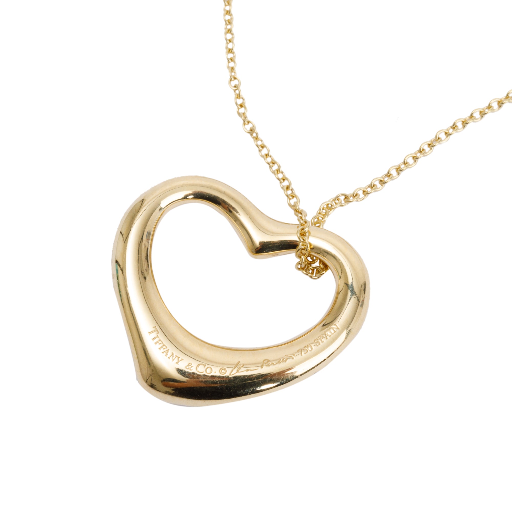 Tiffany & Co. Elsa Peretti 18k Yellow Gold Pave Diamond 22 MM Open Heart Pendant Necklace w/ Box