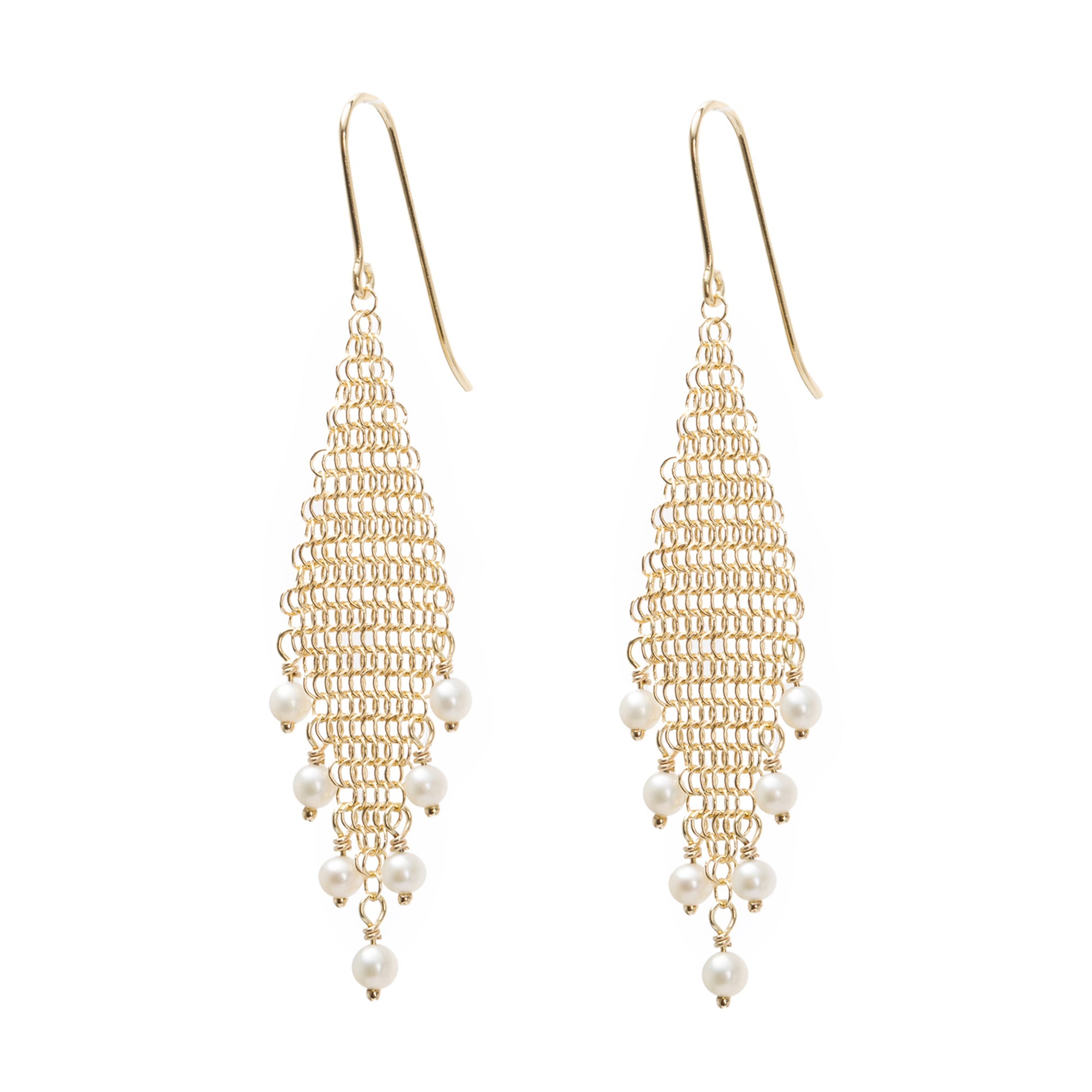 Tiffany & Co. Elsa Peretti 18k Yellow Gold Pearl Mesh Fringe Earrings