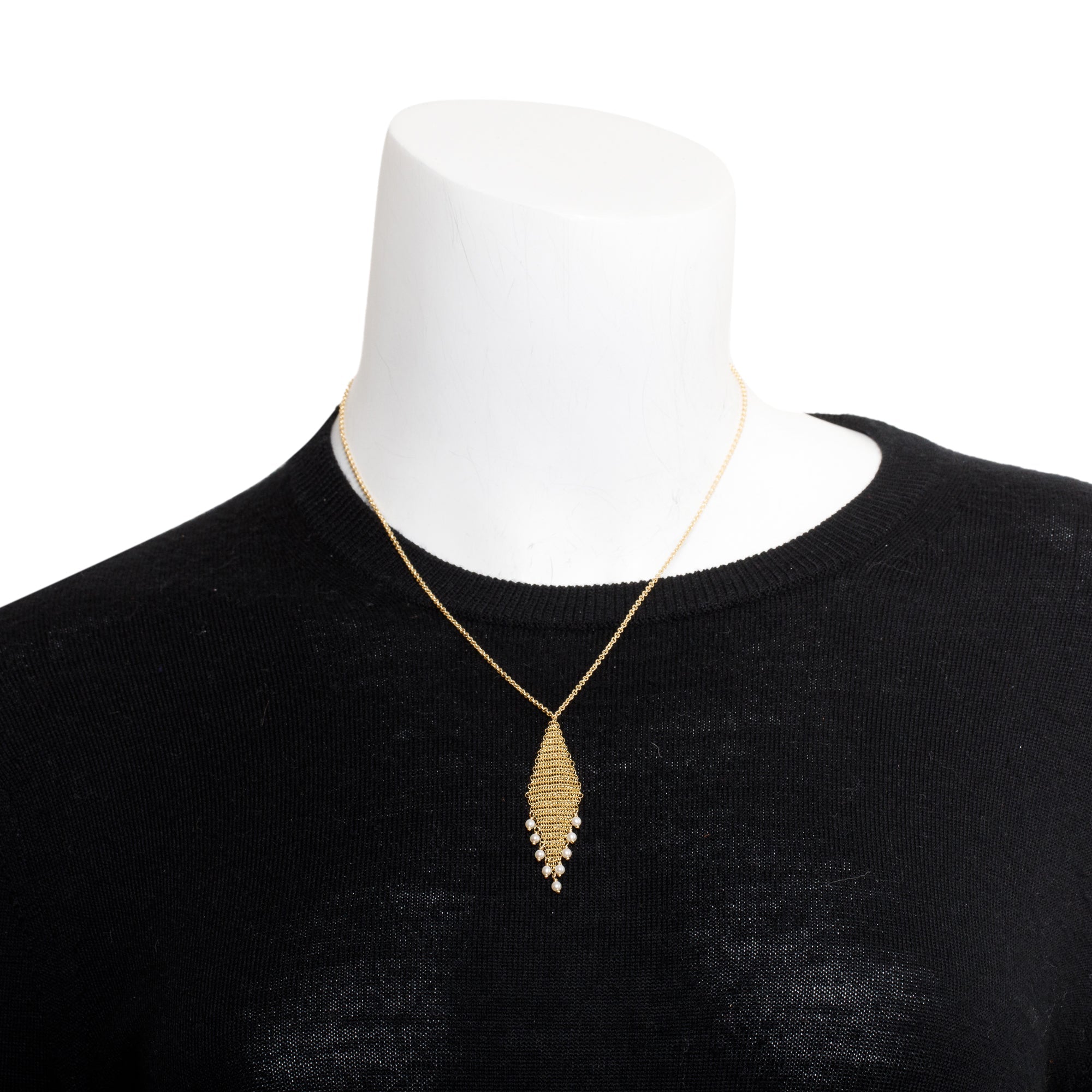 Tiffany & Co. Elsa Peretti 18k Yellow Gold Pearl Mesh Fringe Pendant Necklace
