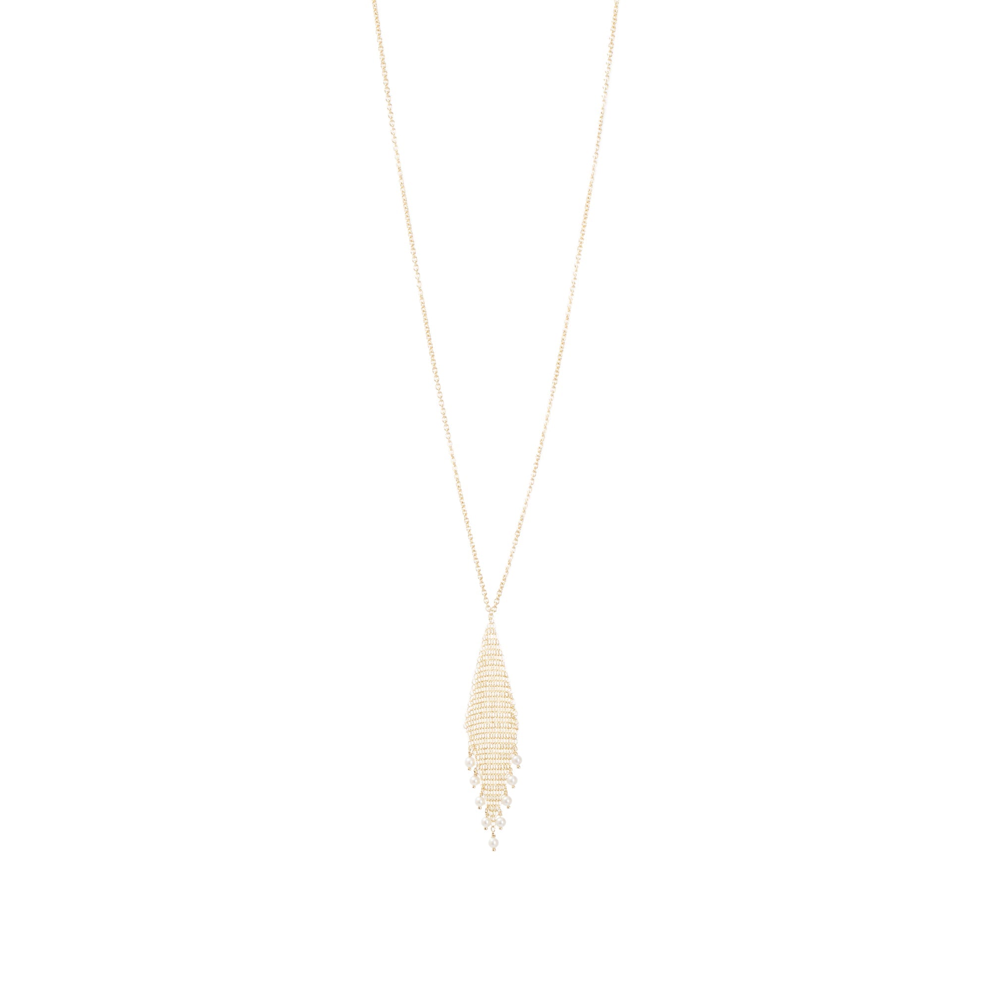 Tiffany & Co. Elsa Peretti 18k Yellow Gold Pearl Mesh Fringe Pendant Necklace