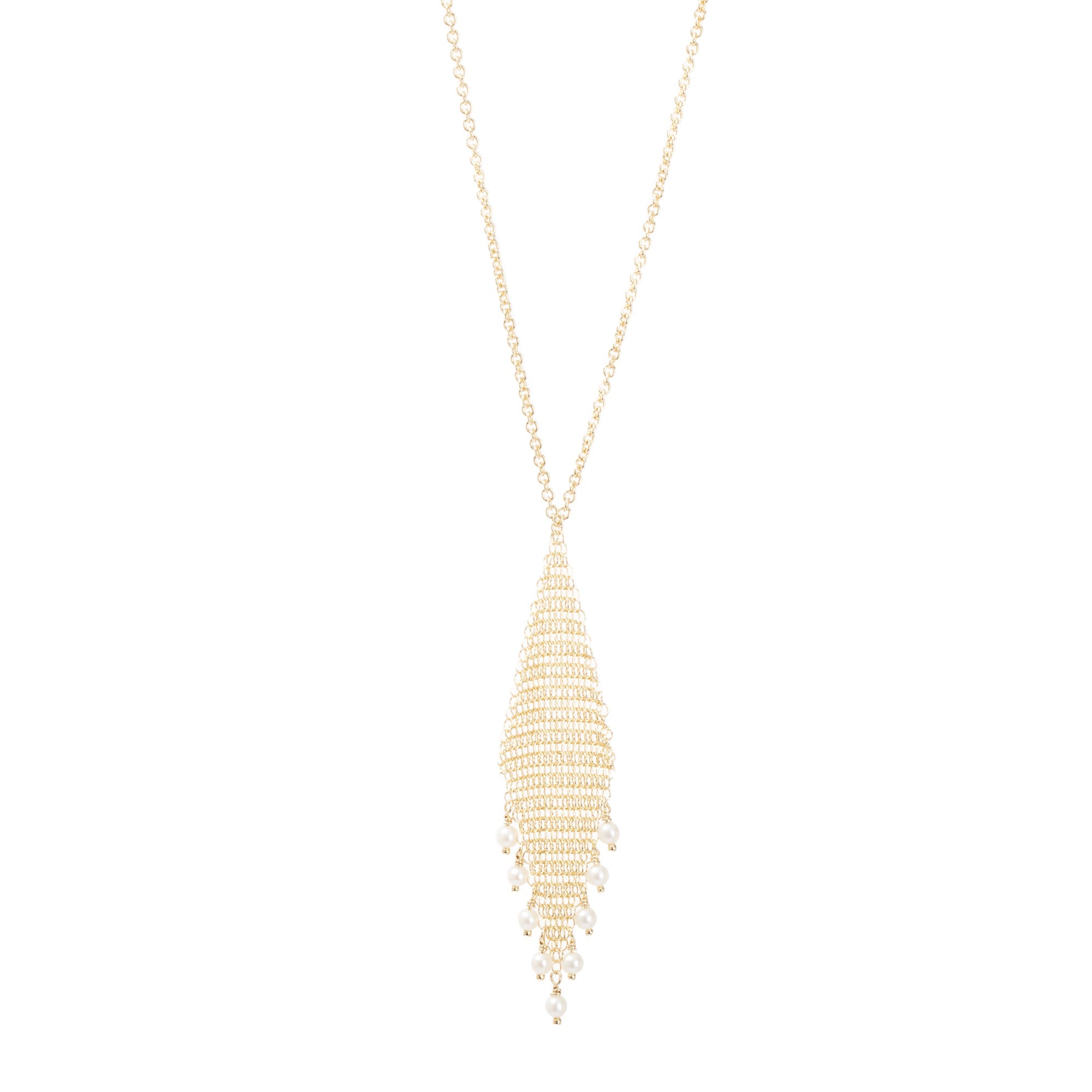 Tiffany & Co. Elsa Peretti 18k Yellow Gold Pearl Mesh Fringe Pendant Necklace