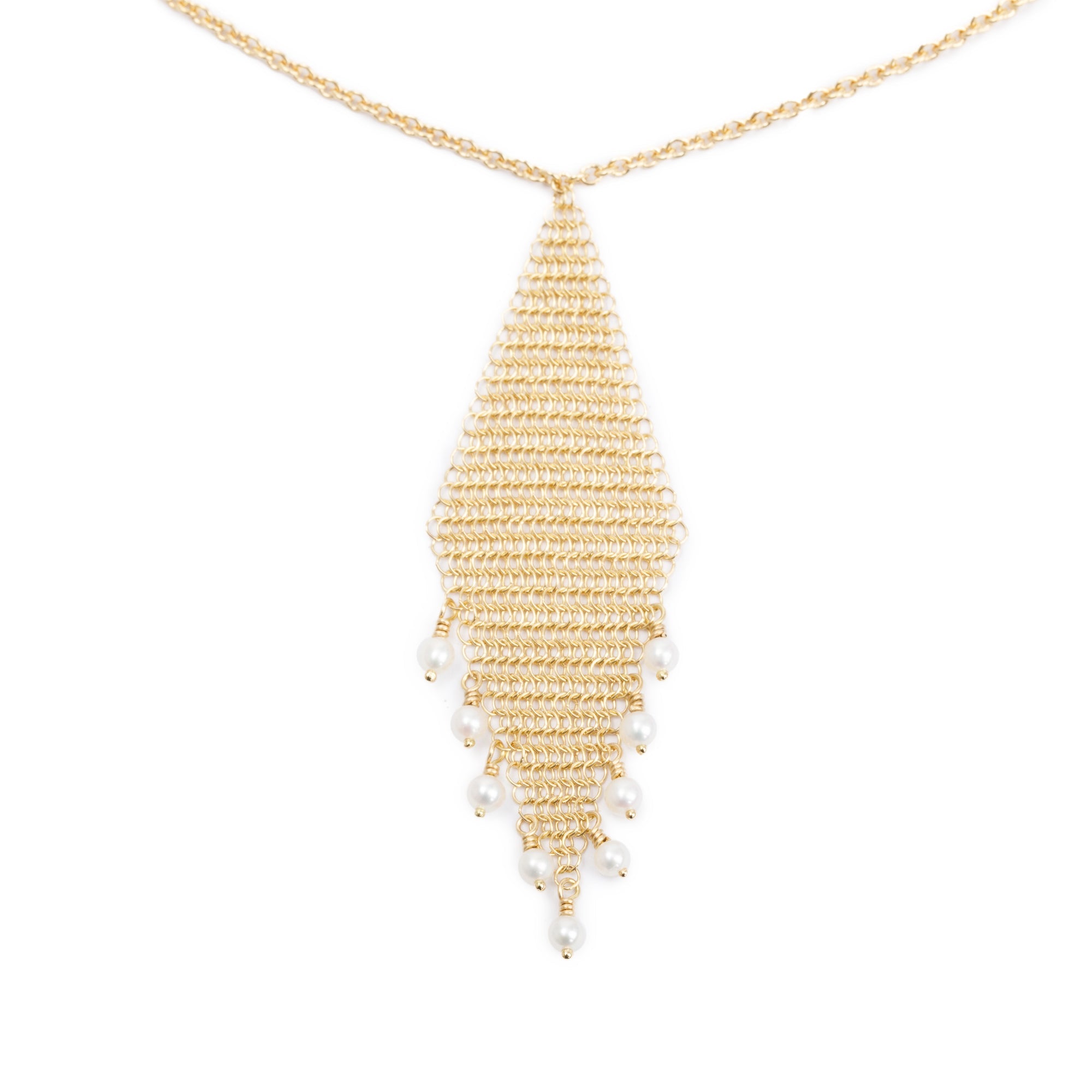 Tiffany & Co. Elsa Peretti 18k Yellow Gold Pearl Mesh Fringe Pendant Necklace w/ Box