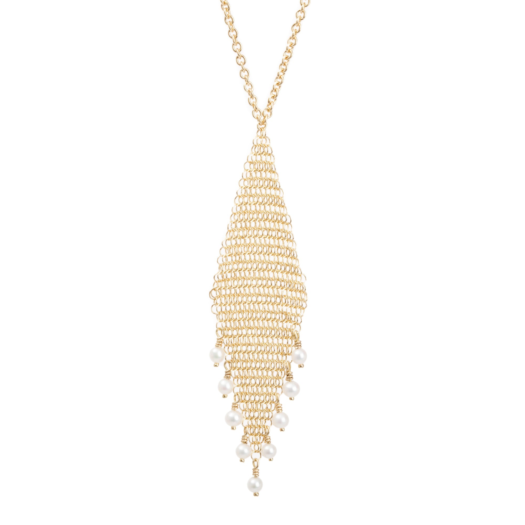 Tiffany & Co. Elsa Peretti 18k Yellow Gold Pearl Mesh Fringe Pendant Necklace w/ Box
