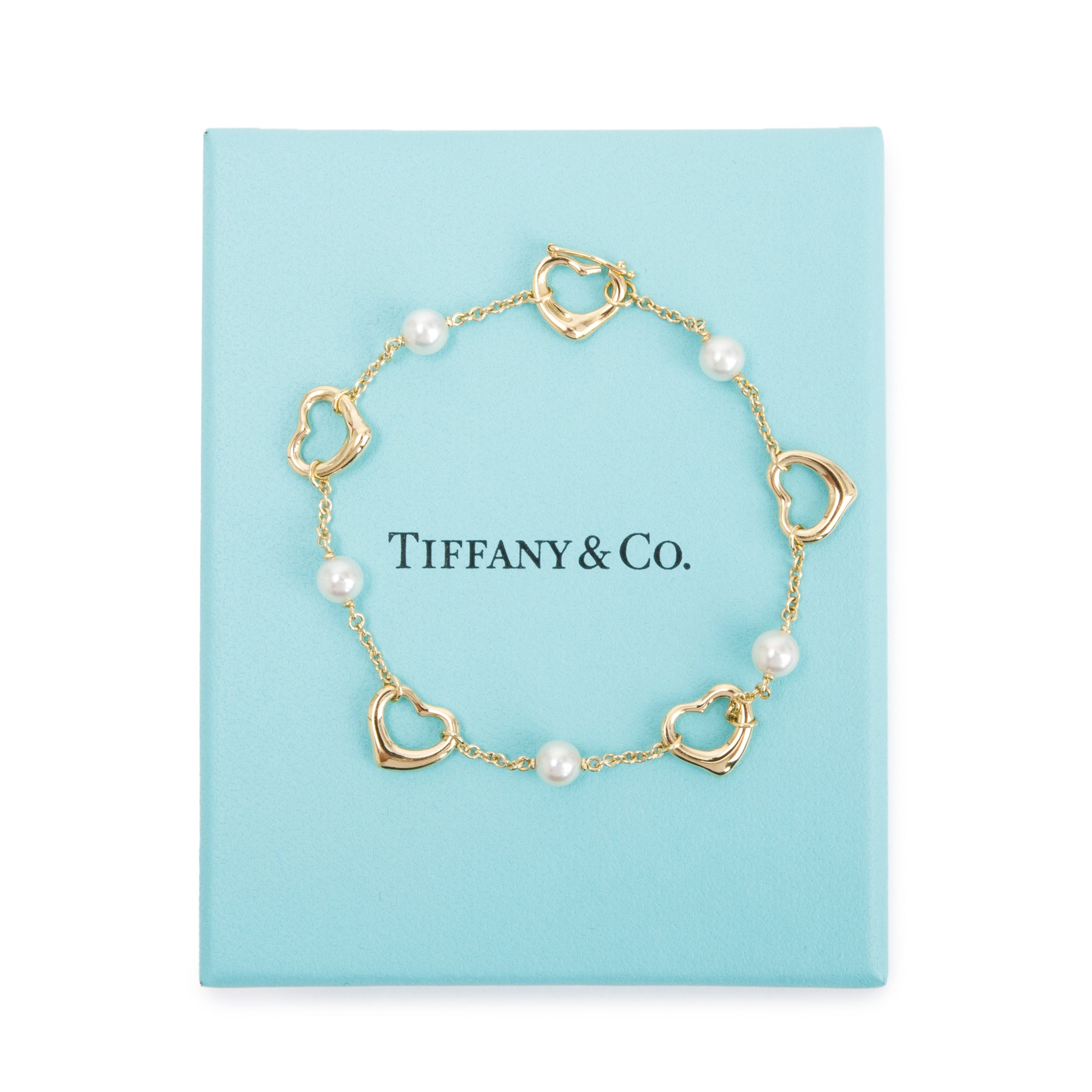 Tiffany & Co. Elsa Peretti 18k Yellow Gold Pearl Open Heart Bracelet w/ Box