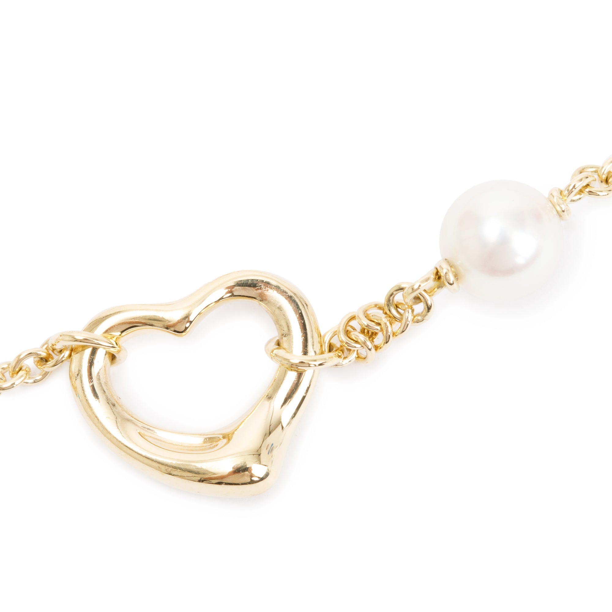 Tiffany & Co. Elsa Peretti 18k Yellow Gold Pearl Open Heart Bracelet w/ Box