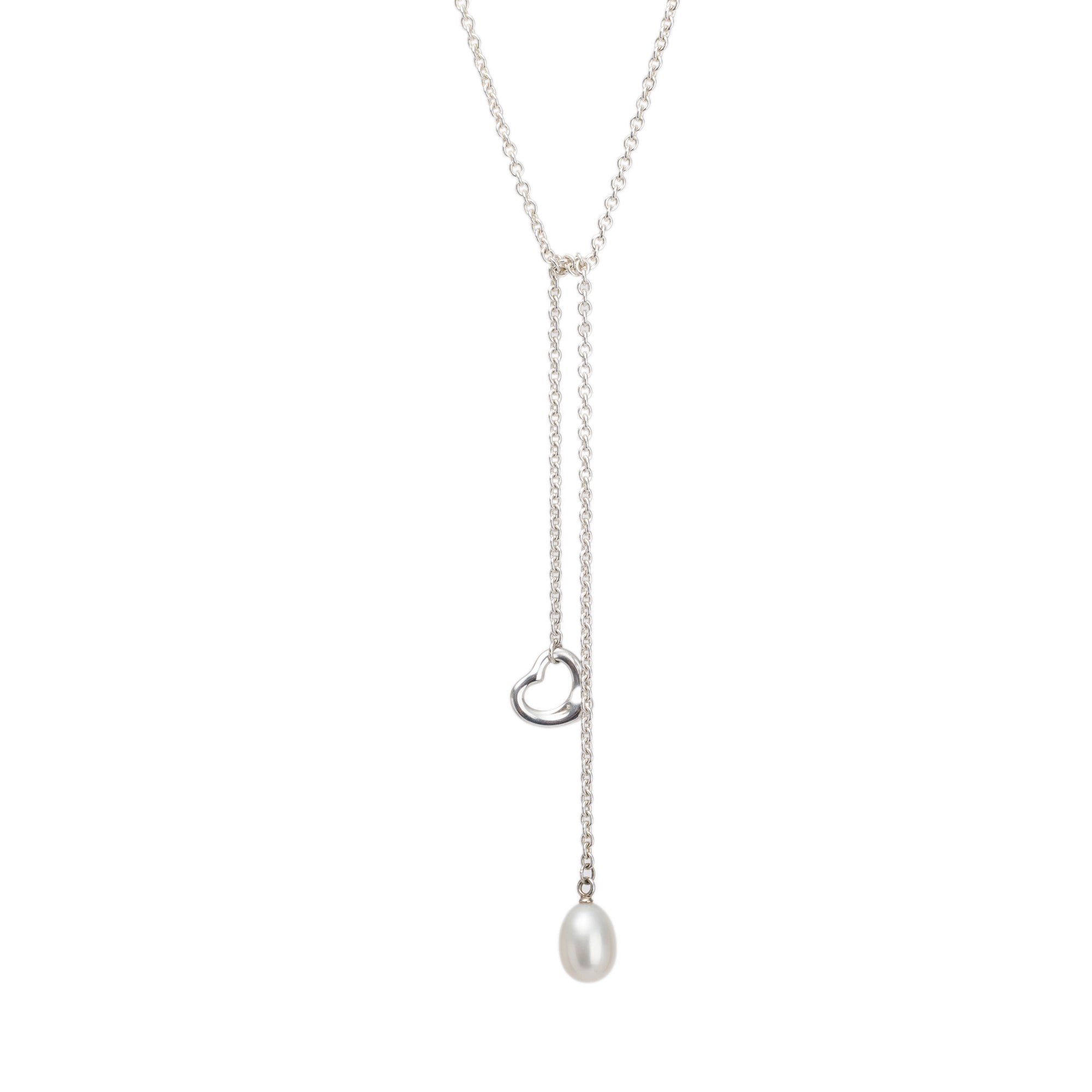 Tiffany & Co. Elsa Peretti Open Heart Pearl Lariat Necklace