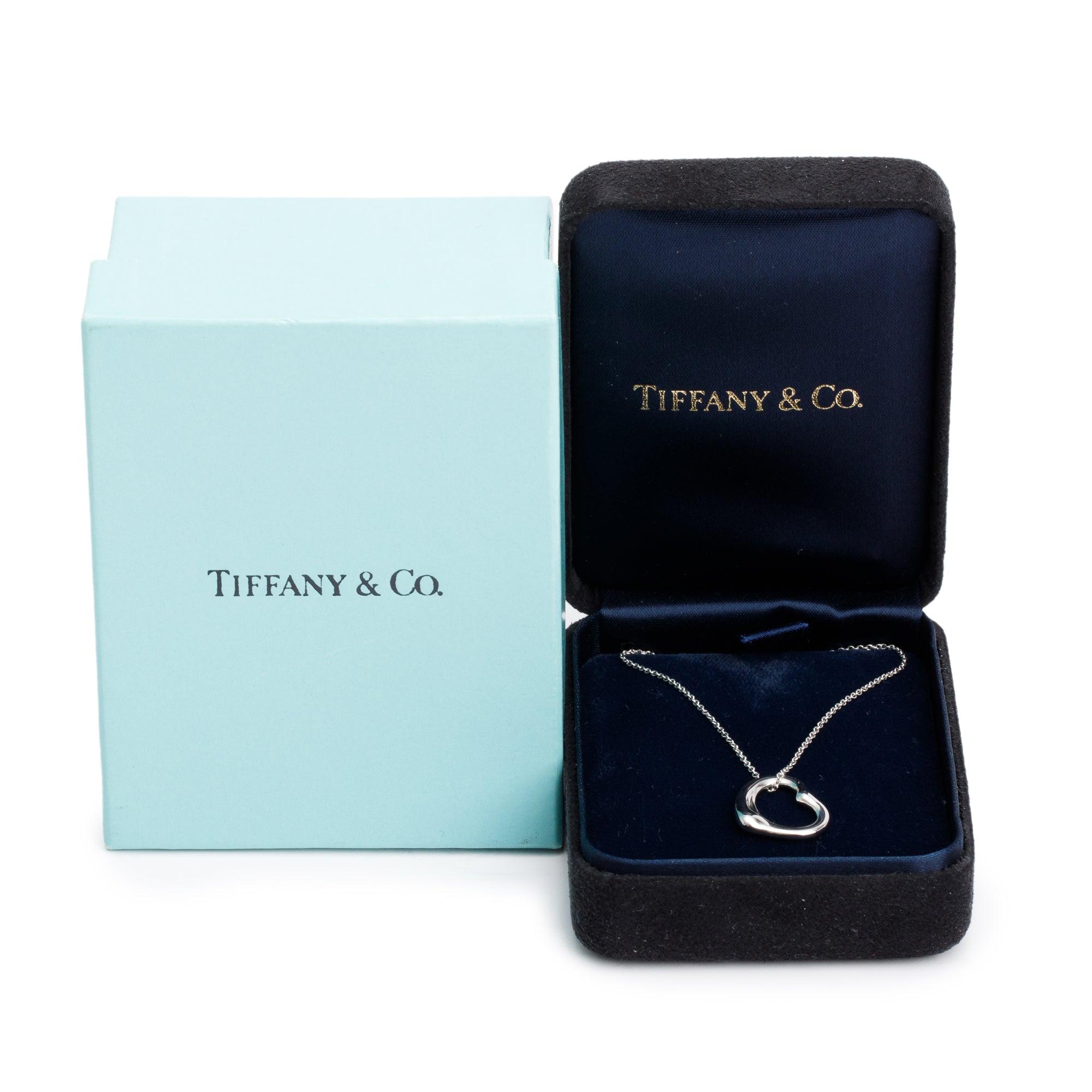 Tiffany & Co. Elsa Peretti Platinum 16 MM Open Heart Pendant Necklace w/ Box