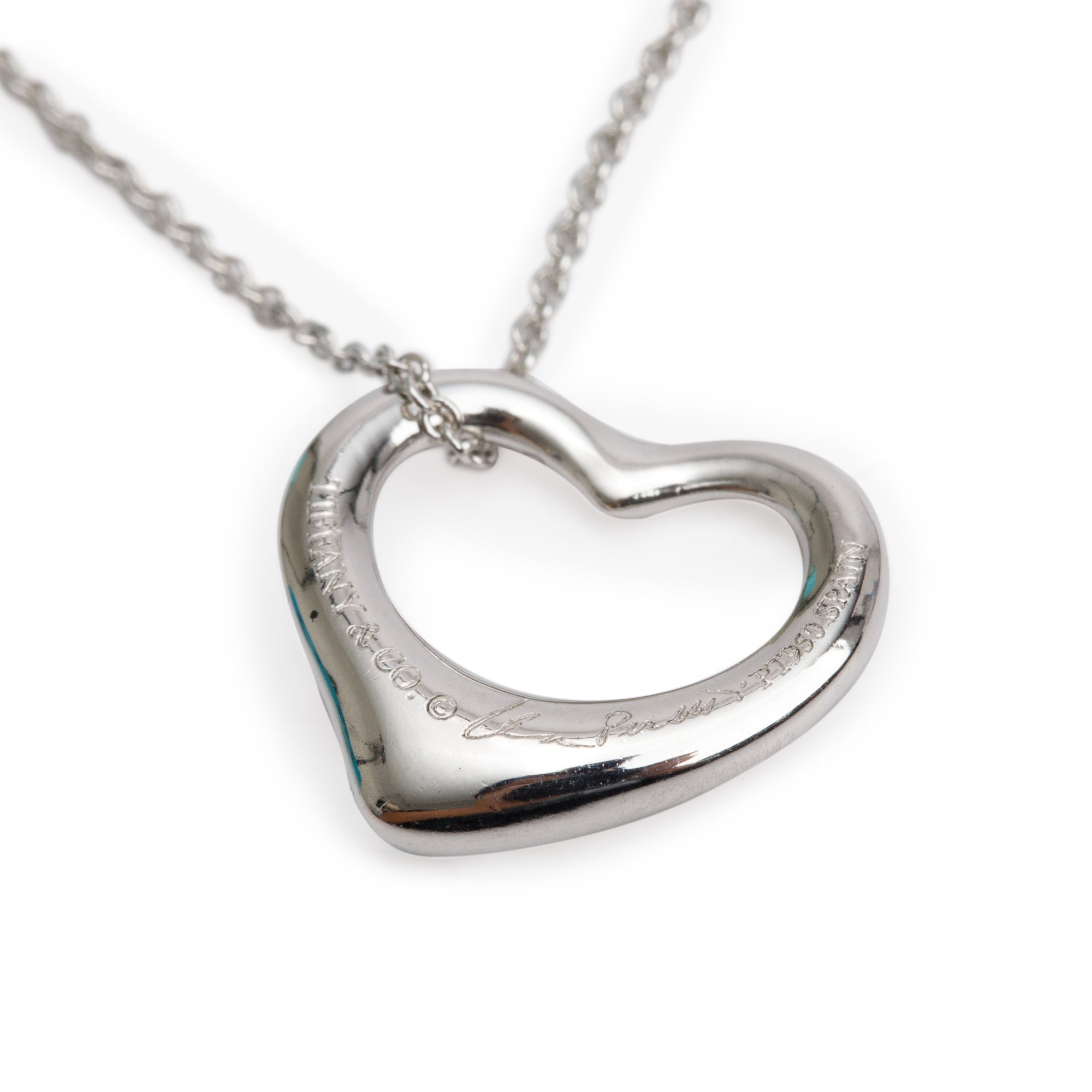 Tiffany & Co. Elsa Peretti Platinum 16 MM Open Heart Pendant Necklace w/ Box