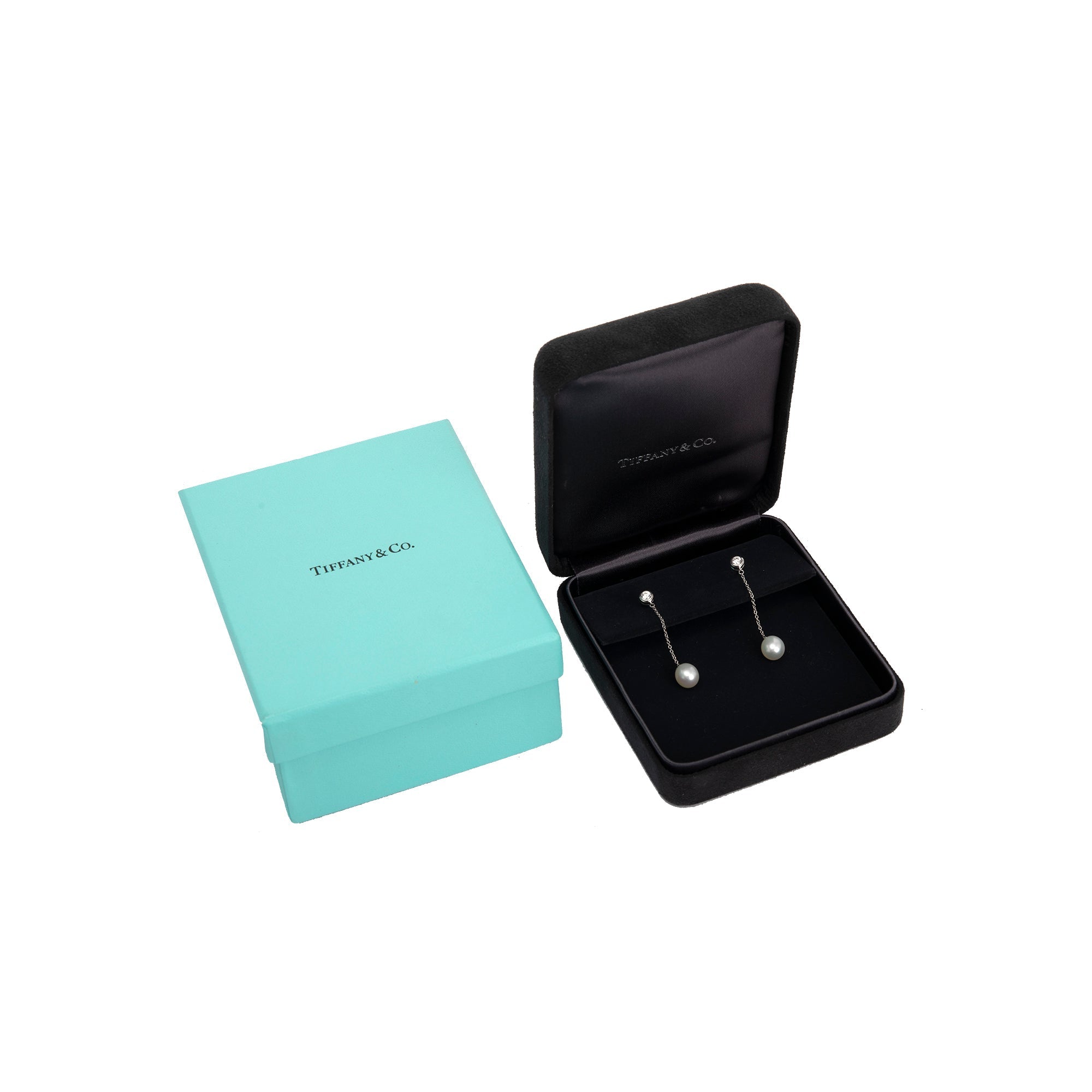 Tiffany & Co. Elsa Peretti Platinum Pearl & Diamond Drop Earrings w/ Box