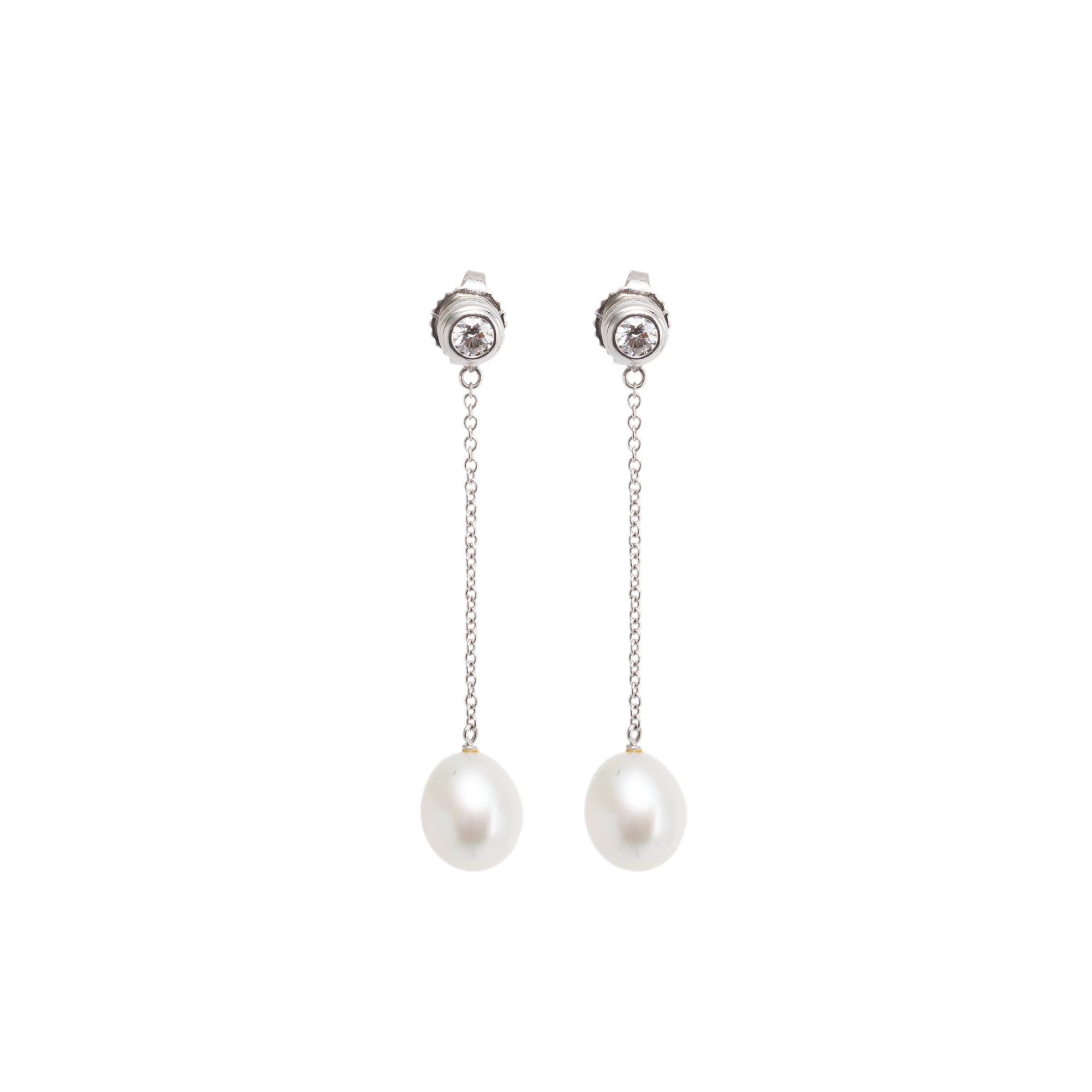 Tiffany & Co. Elsa Peretti Platinum Pearl & Diamond Drop Earrings w/ Box