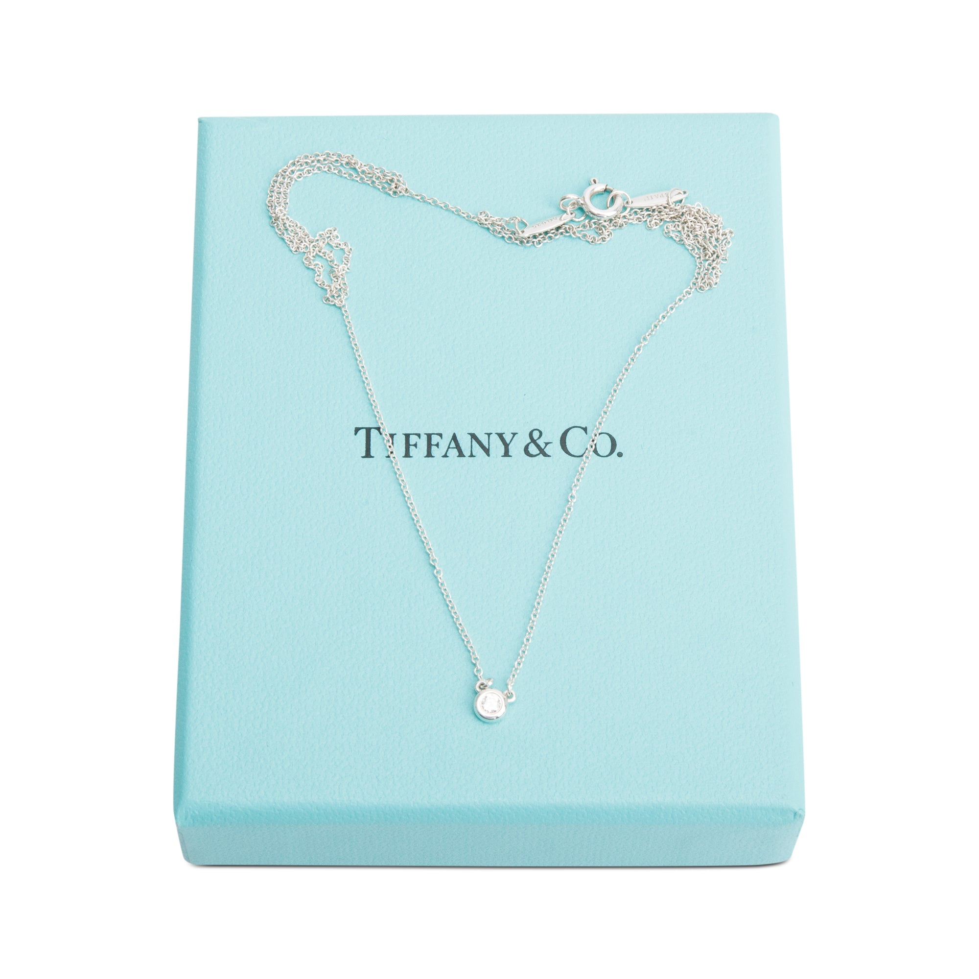 Tiffany & Co. Elsa Peretti Sterling Silver 0.05 ct. Diamonds by the Yard Pendant Necklace w/ Box