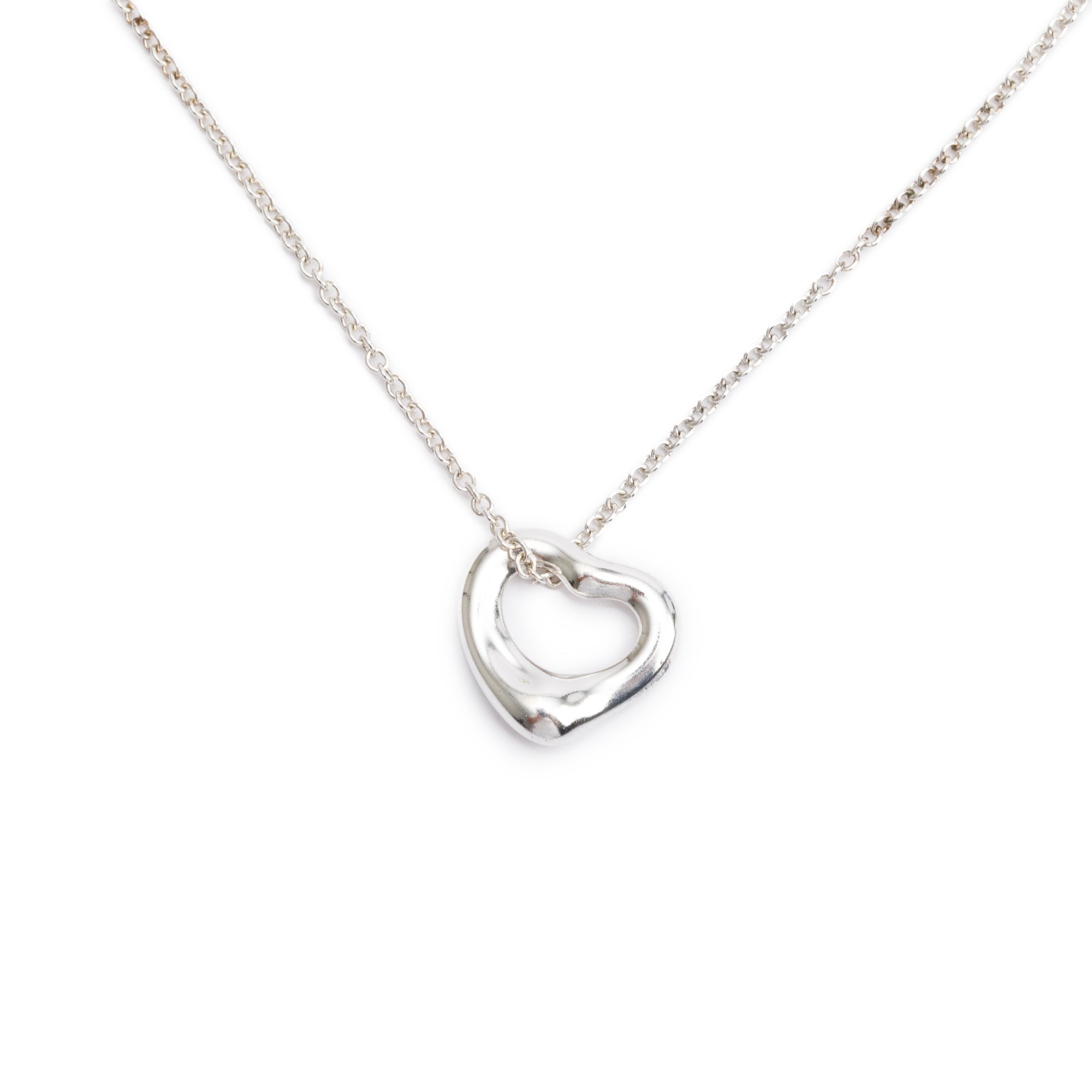 Tiffany & Co. Elsa Peretti Sterling Silver 11 MM Open Heart Pendant Necklace