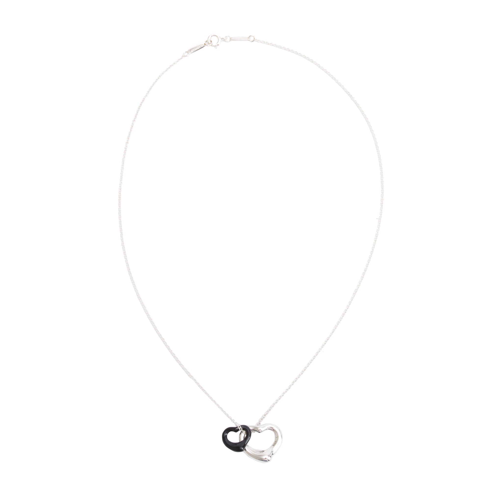 Tiffany & Co. Elsa Peretti Sterling Silver 16 MM & Black Jade 11 MM Open Heart Pendant Necklace