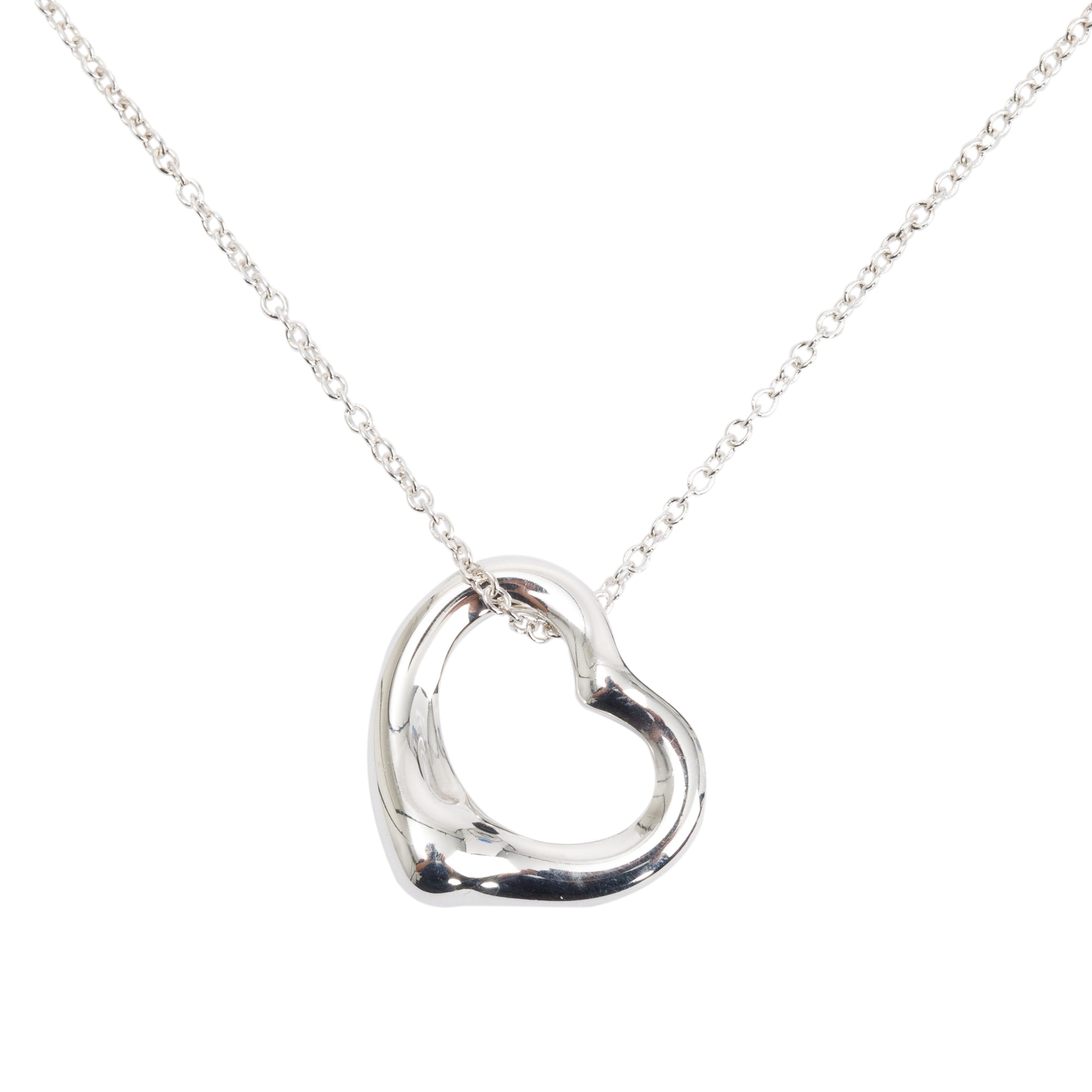 Tiffany & Co. Elsa Peretti Sterling Silver 16 MM Open Heart Pendant Necklace