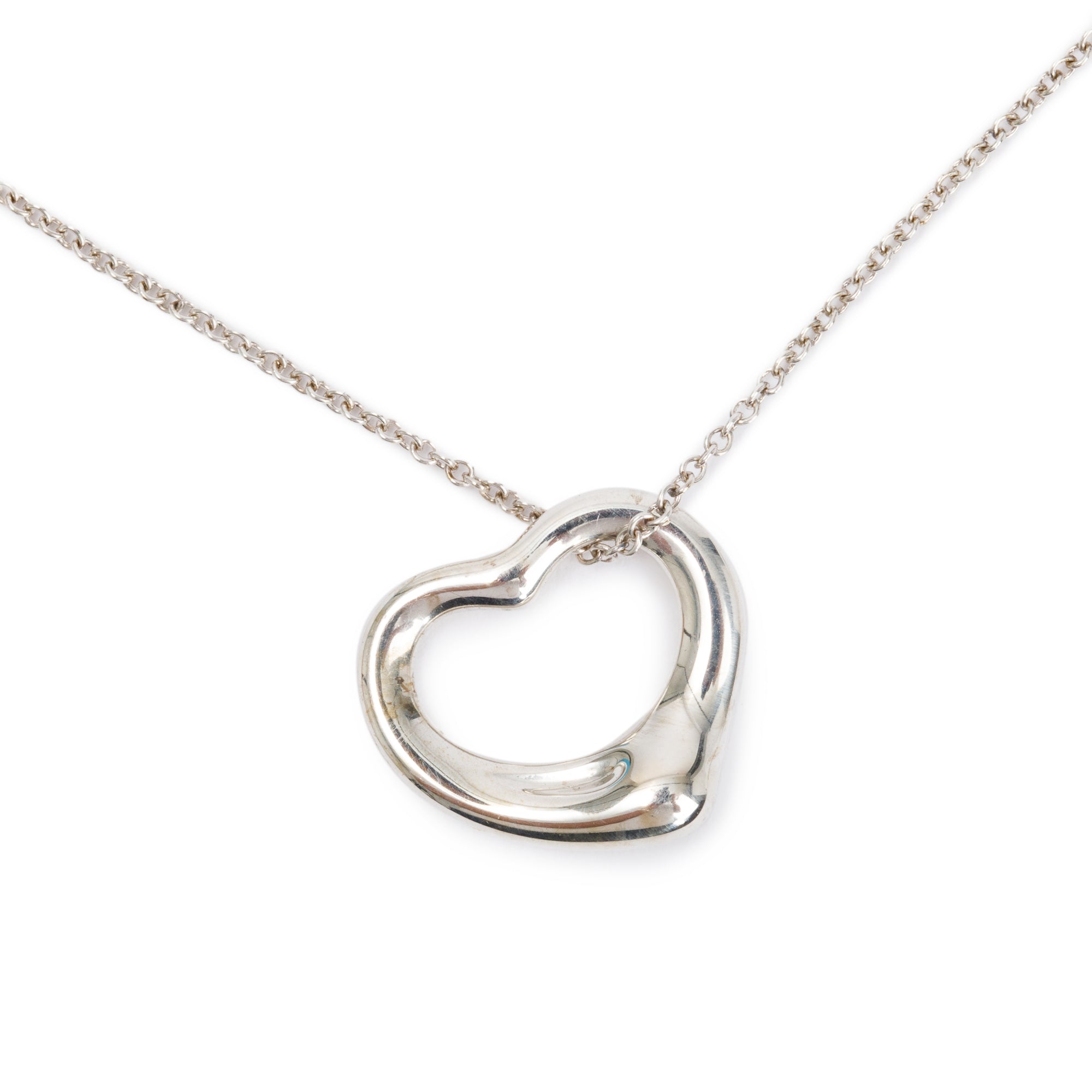 Tiffany & Co. Elsa Peretti Sterling Silver 16 MM Open Heart Pendant Necklace