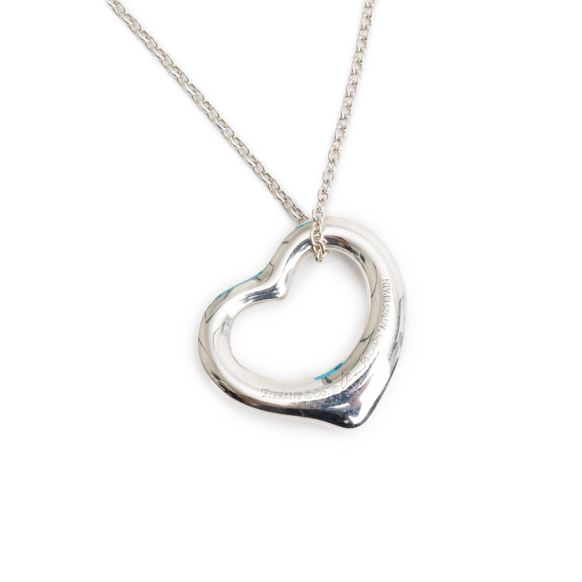 Tiffany & Co. Elsa Peretti Sterling Silver 16 MM Open Heart Pendant Necklace