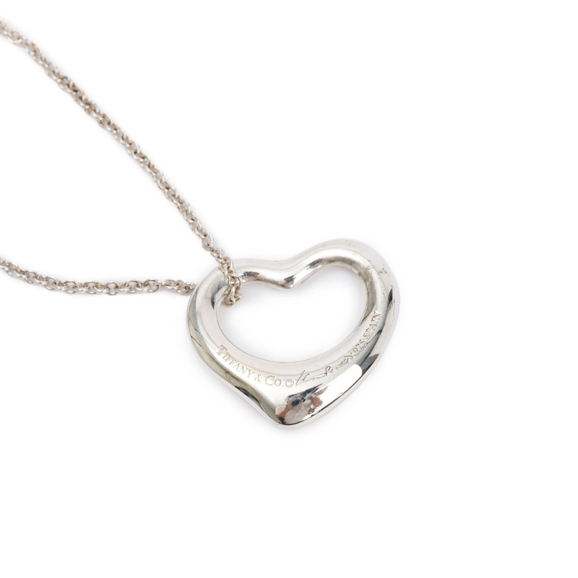 Tiffany & Co. Elsa Peretti Sterling Silver 16 MM Open Heart Pendant Necklace