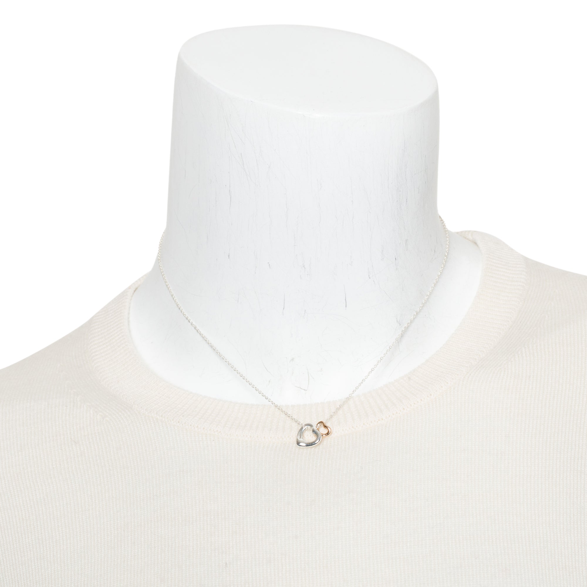 Tiffany & Co. Elsa Peretti Sterling Silver & 18k Rose Gold Extra Mini Open Heart Pendant Necklace w/ Box