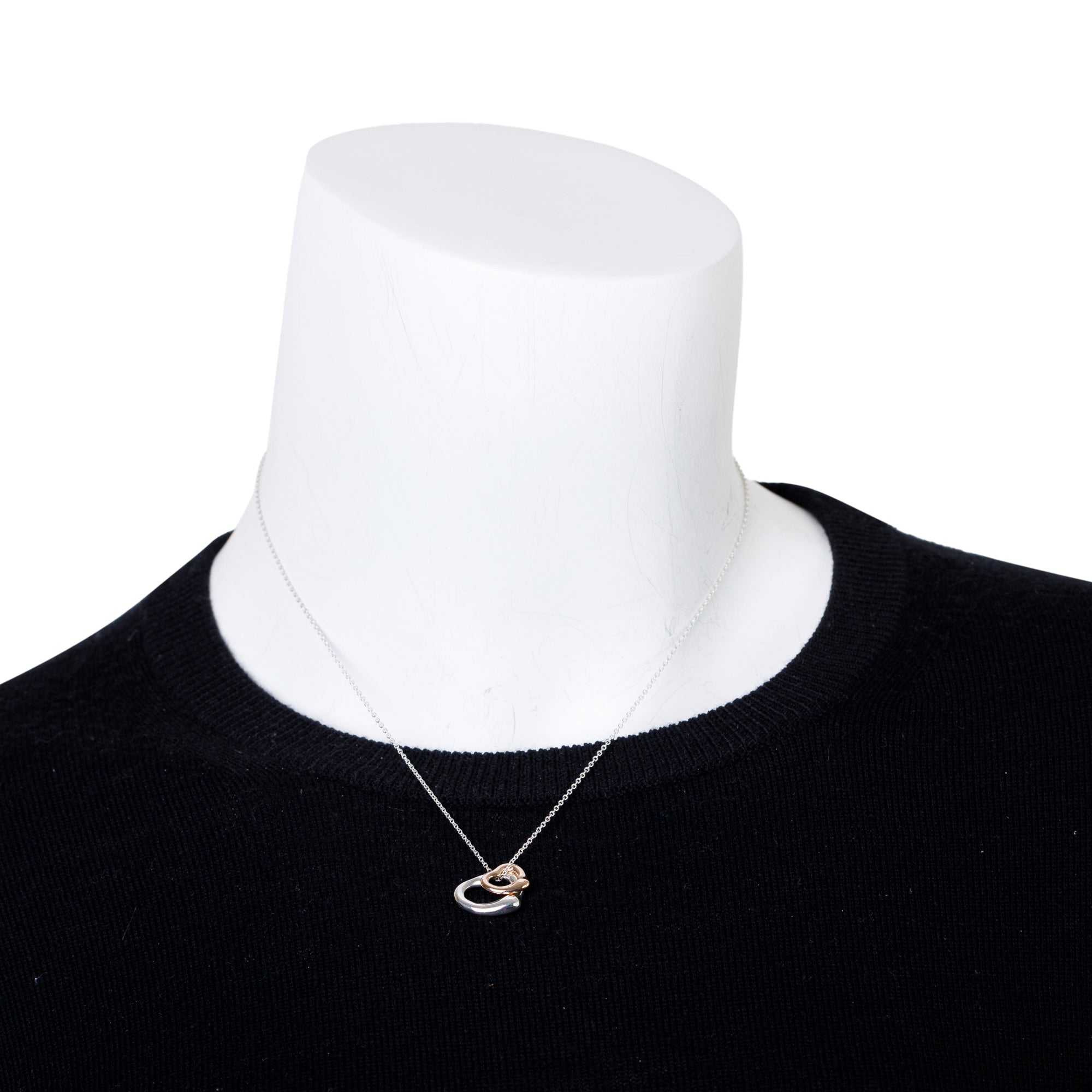 Tiffany & Co. Elsa Peretti Sterling Silver & 18k Rose Gold Open Heart Pendant Necklace