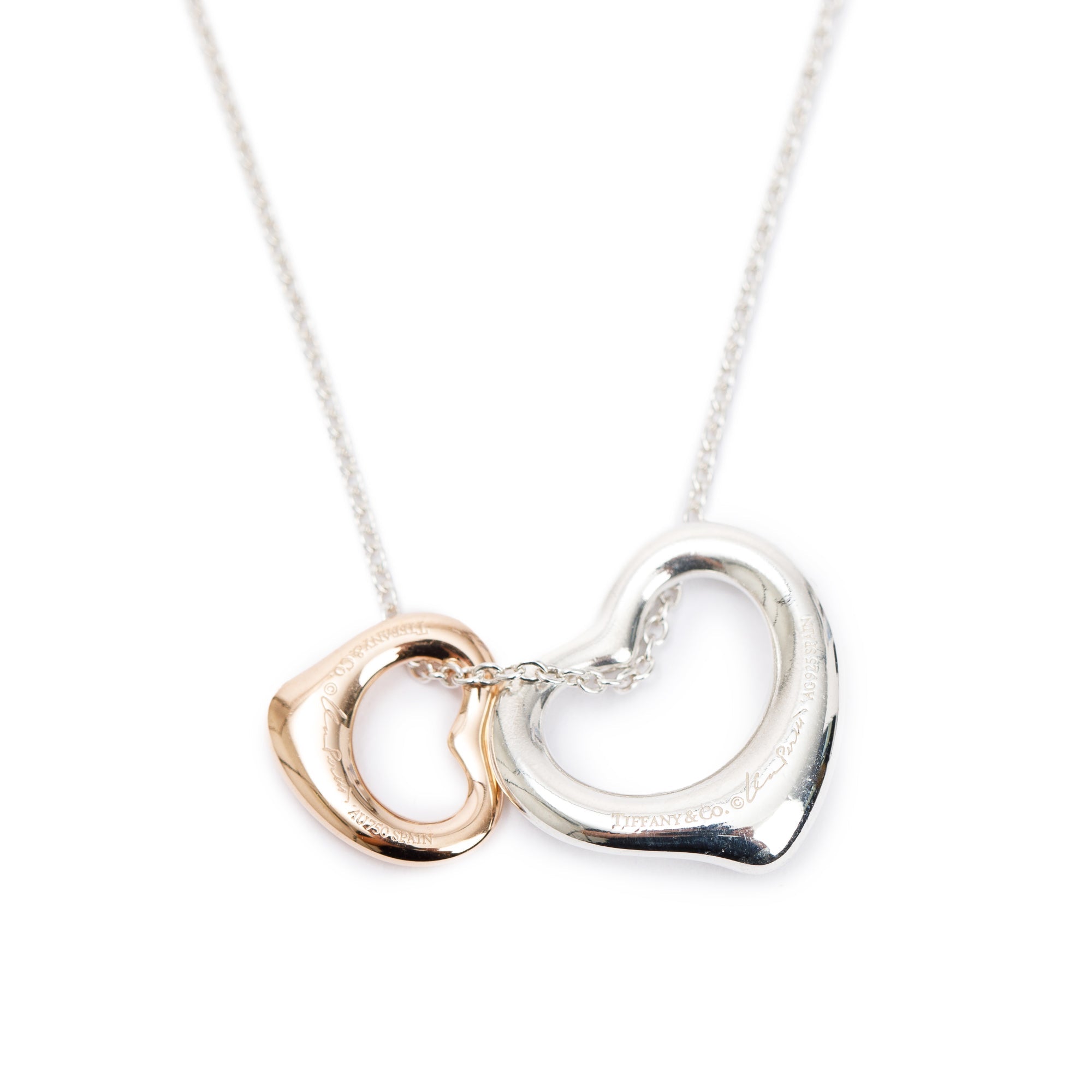 Tiffany & Co. Elsa Peretti Sterling Silver & 18k Rose Gold Open Heart Pendant Necklace