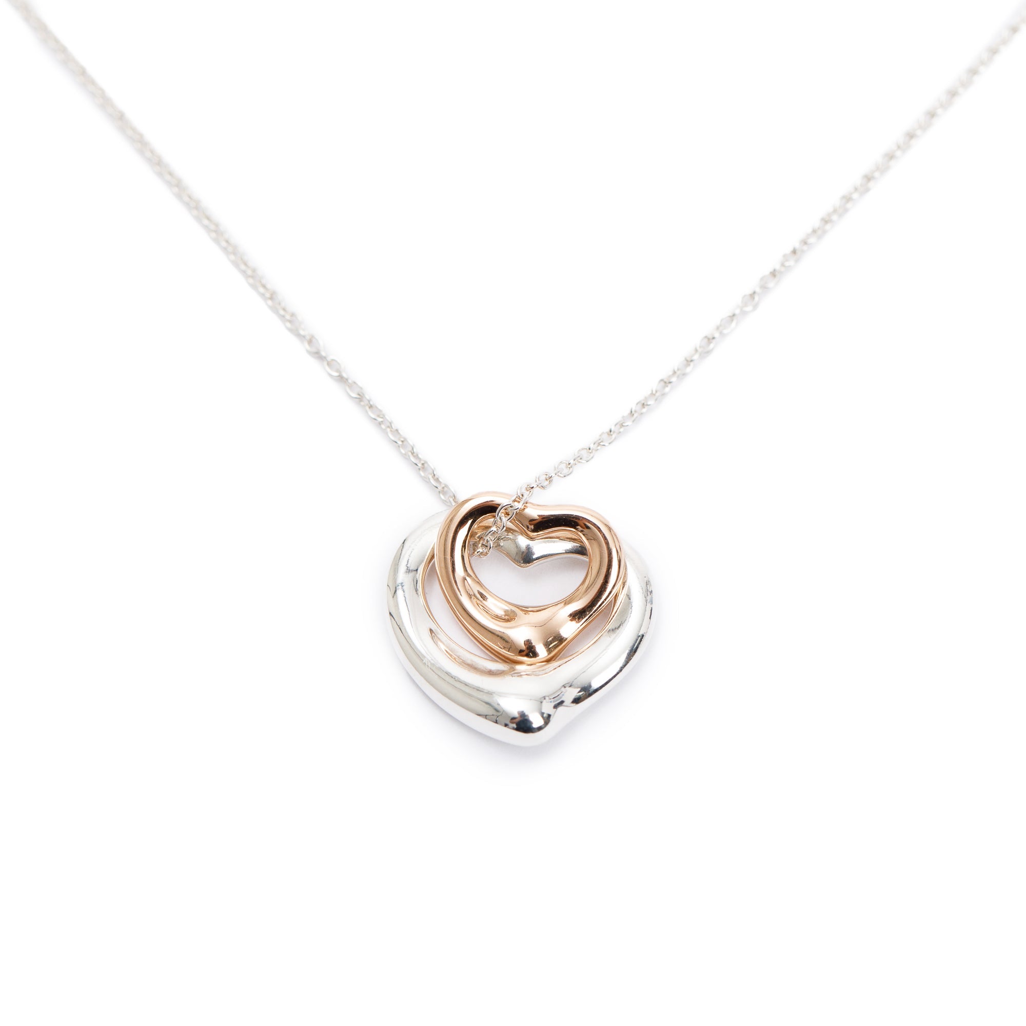 Tiffany & Co. Elsa Peretti Sterling Silver & 18k Rose Gold Open Heart Pendant Necklace